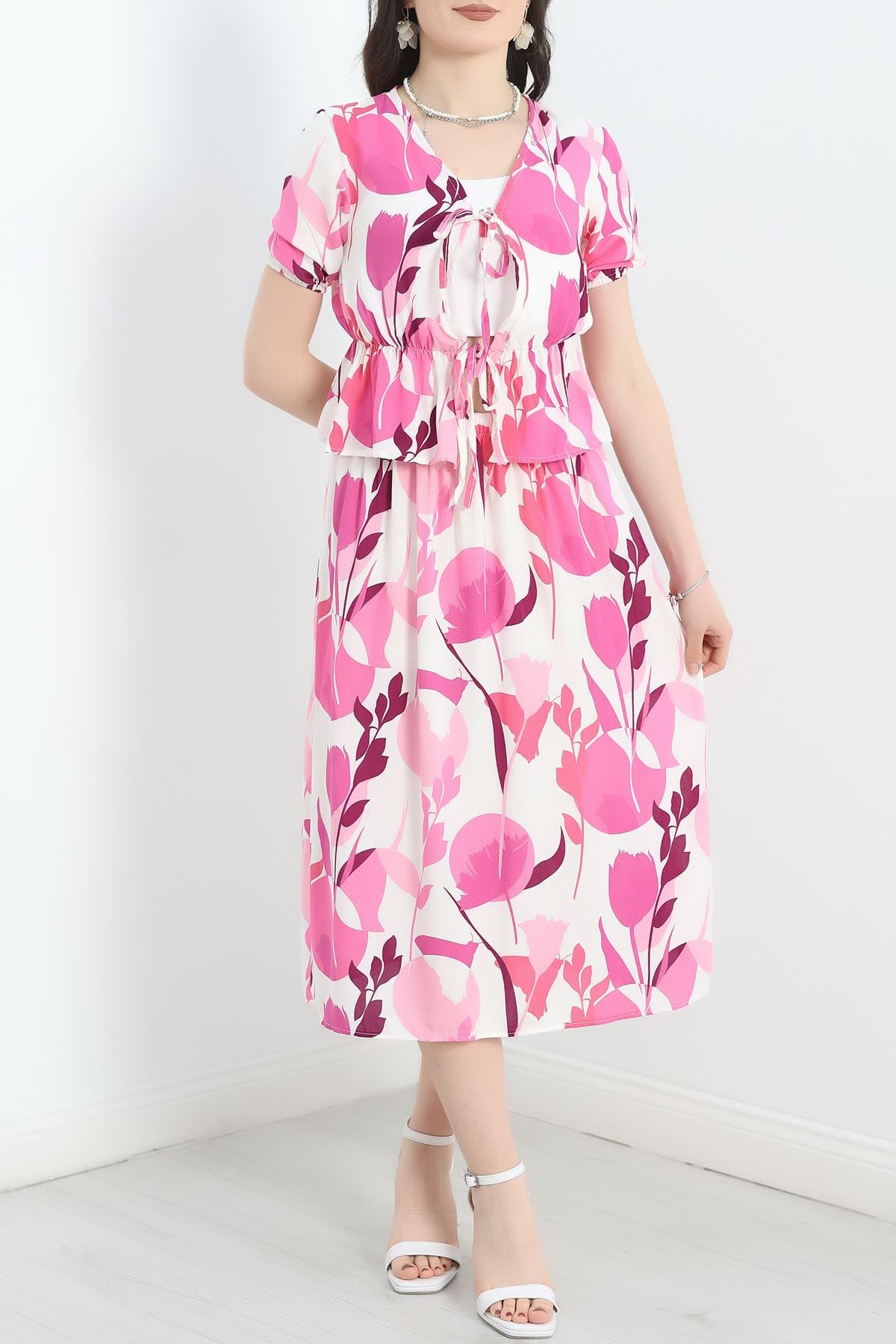 Büzgülü Etekli Takım Fuşyabeyaz - 40687.701.