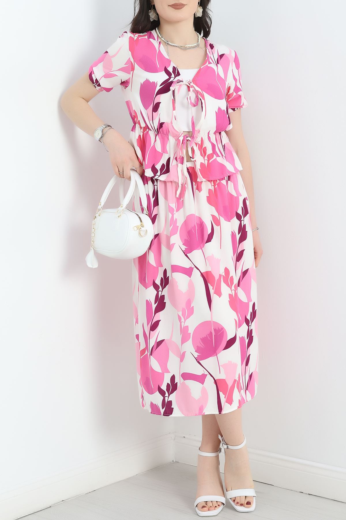 Büzgülü Etekli Takım Fuşyabeyaz - 40687.701.