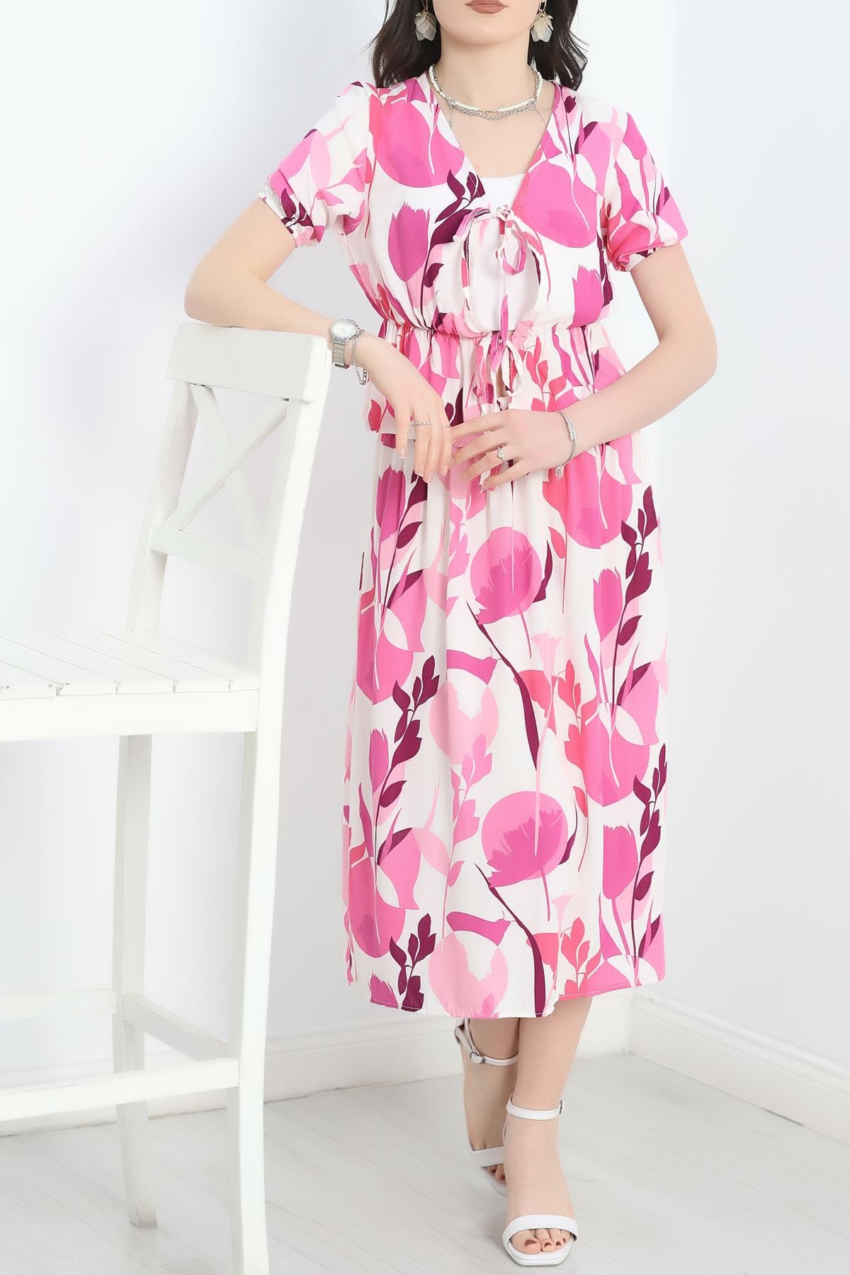 Büzgülü Etekli Takım Fuşyabeyaz - 40687.701.