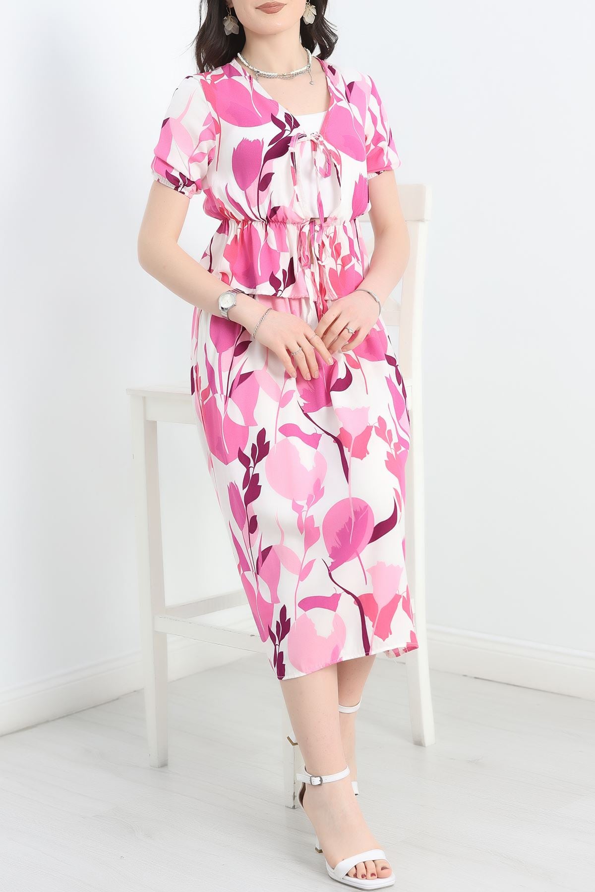 Büzgülü Etekli Takım Fuşyabeyaz - 40687.701.