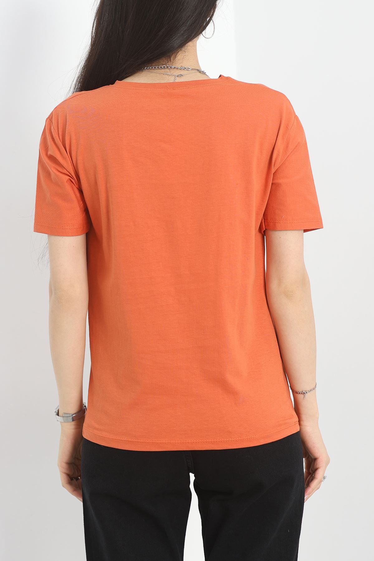 Baskılı Bisiklet Yaka Lüks Penye Tişört Kiremit - 60242.1878.