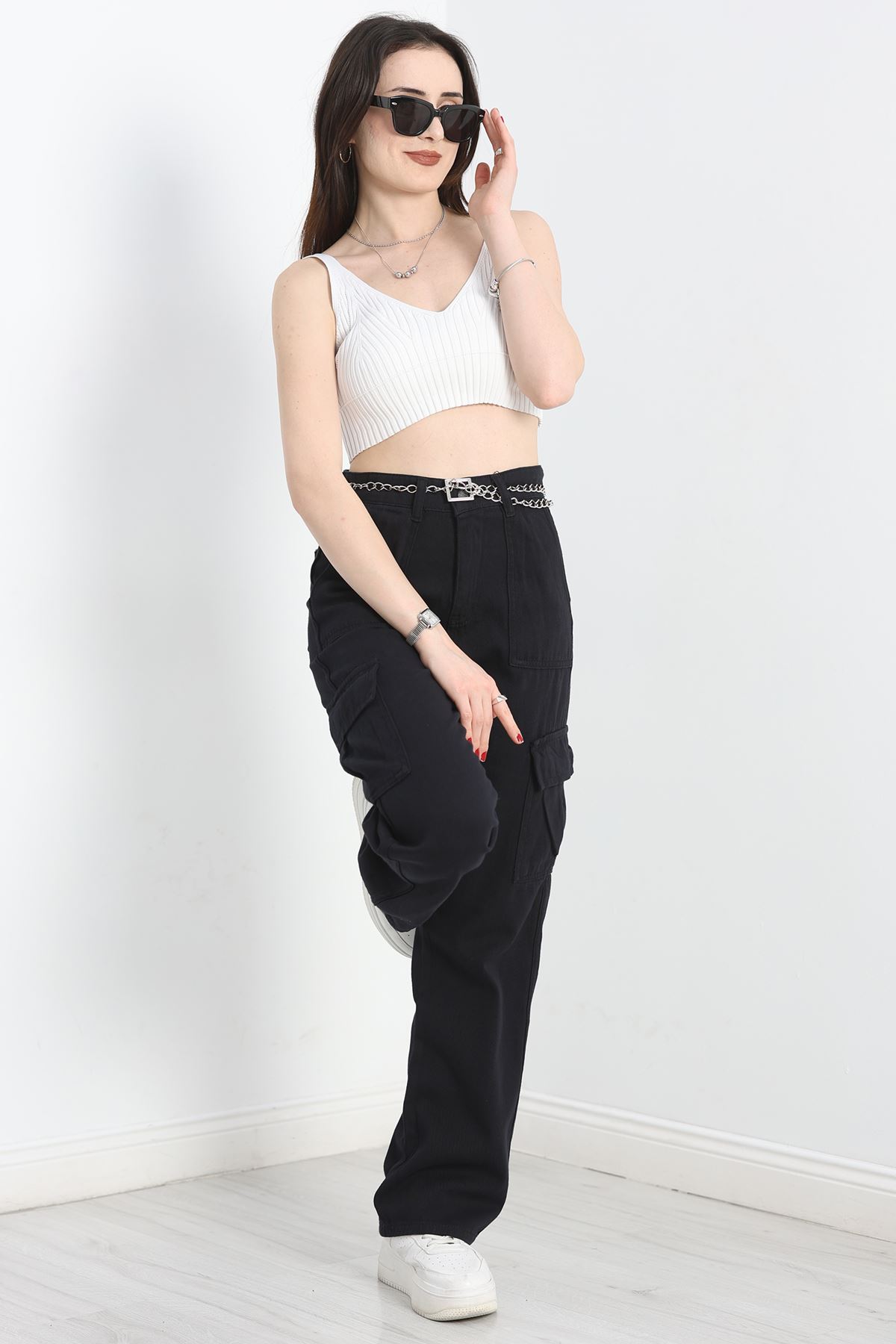 Kargo Cep Palazzo Kot Pantolon Siyah - 19305.1184.