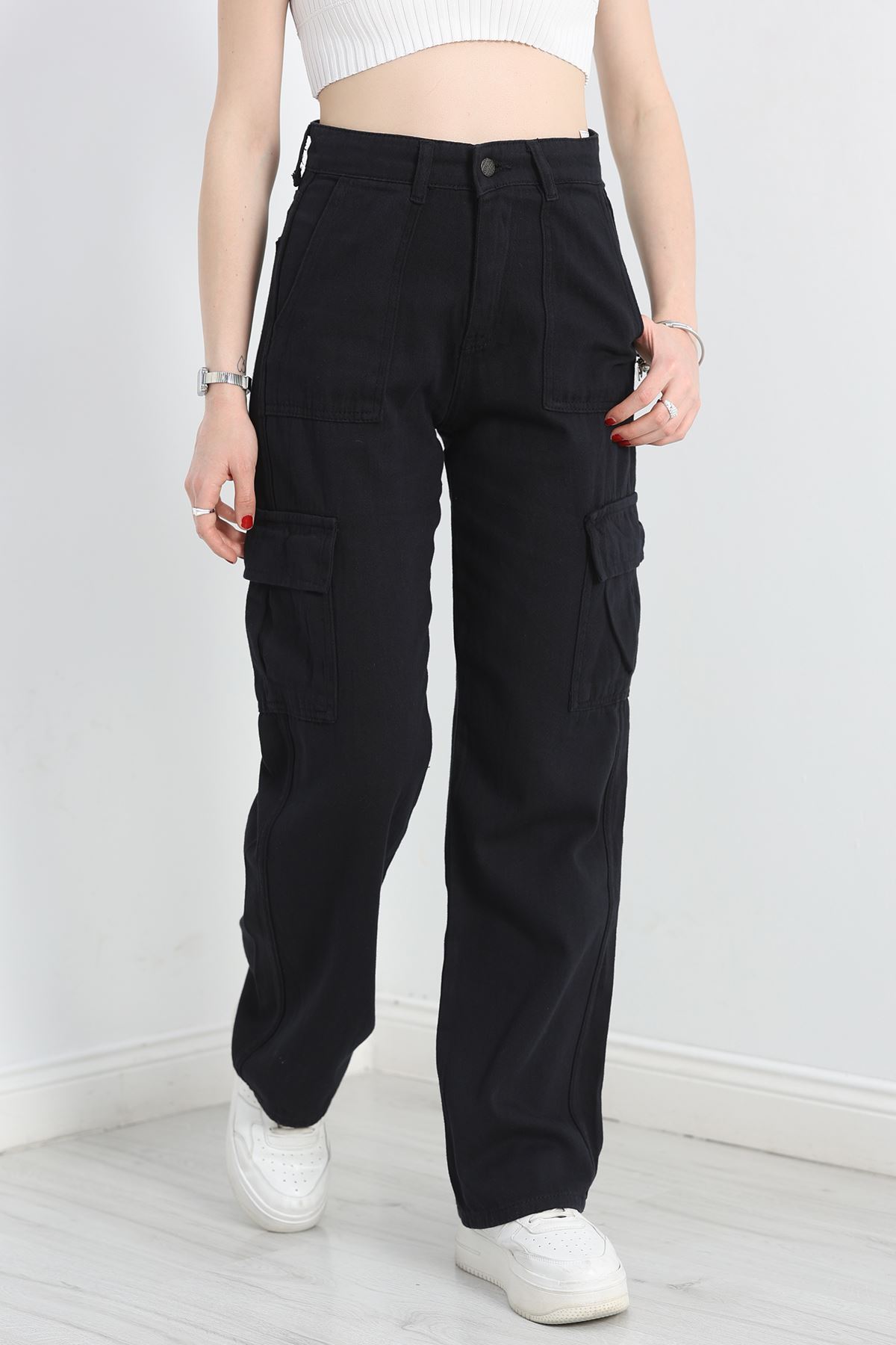 Kargo Cep Palazzo Kot Pantolon Siyah - 19305.1184.