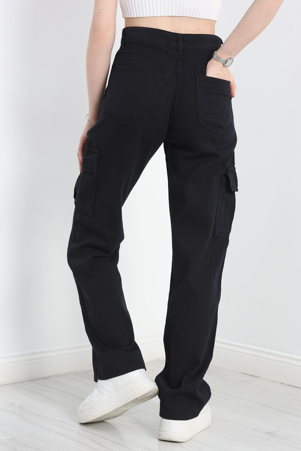 Kargo Cep Palazzo Kot Pantolon Siyah - 19305.1184.