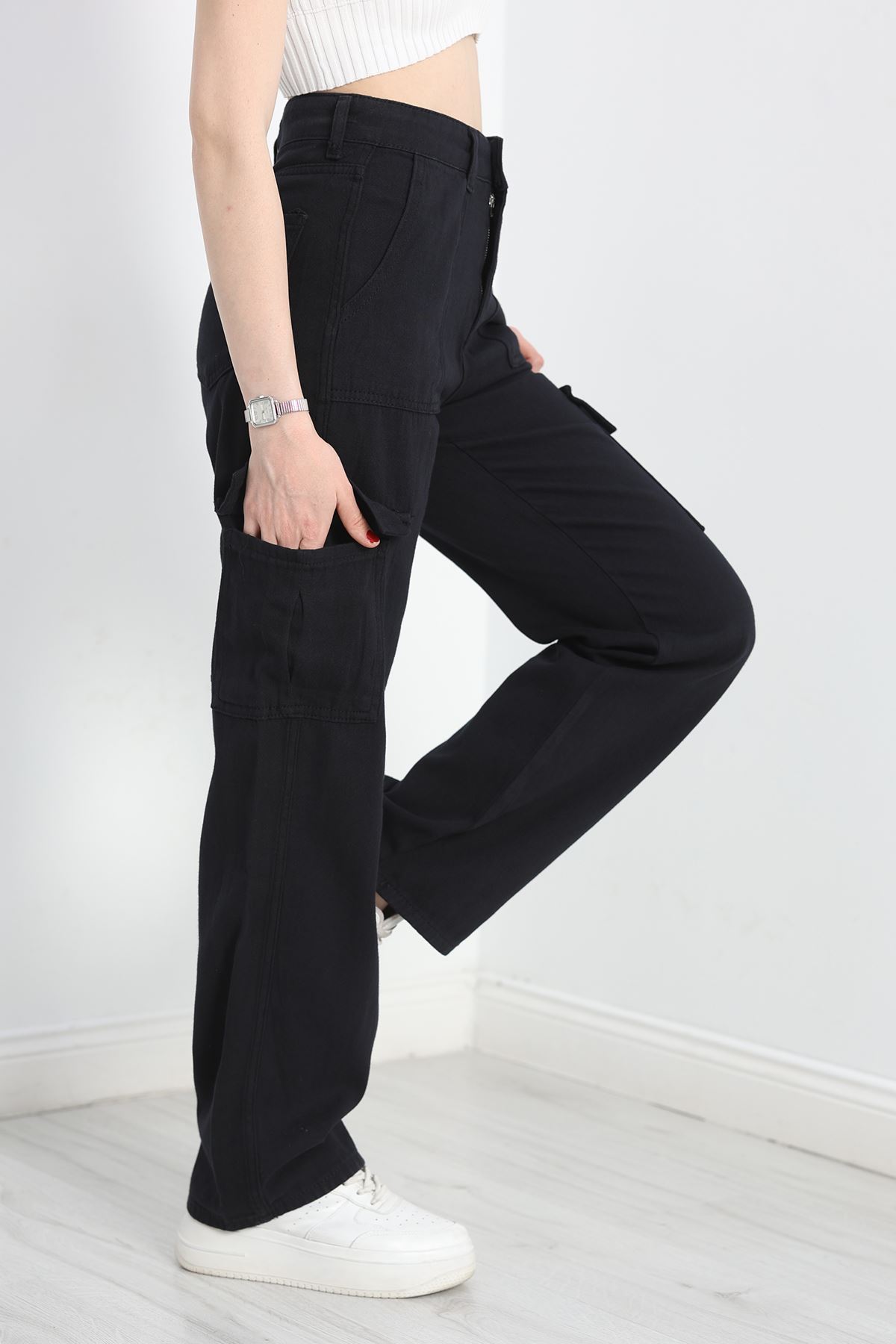 Kargo Cep Palazzo Kot Pantolon Siyah - 19305.1184.