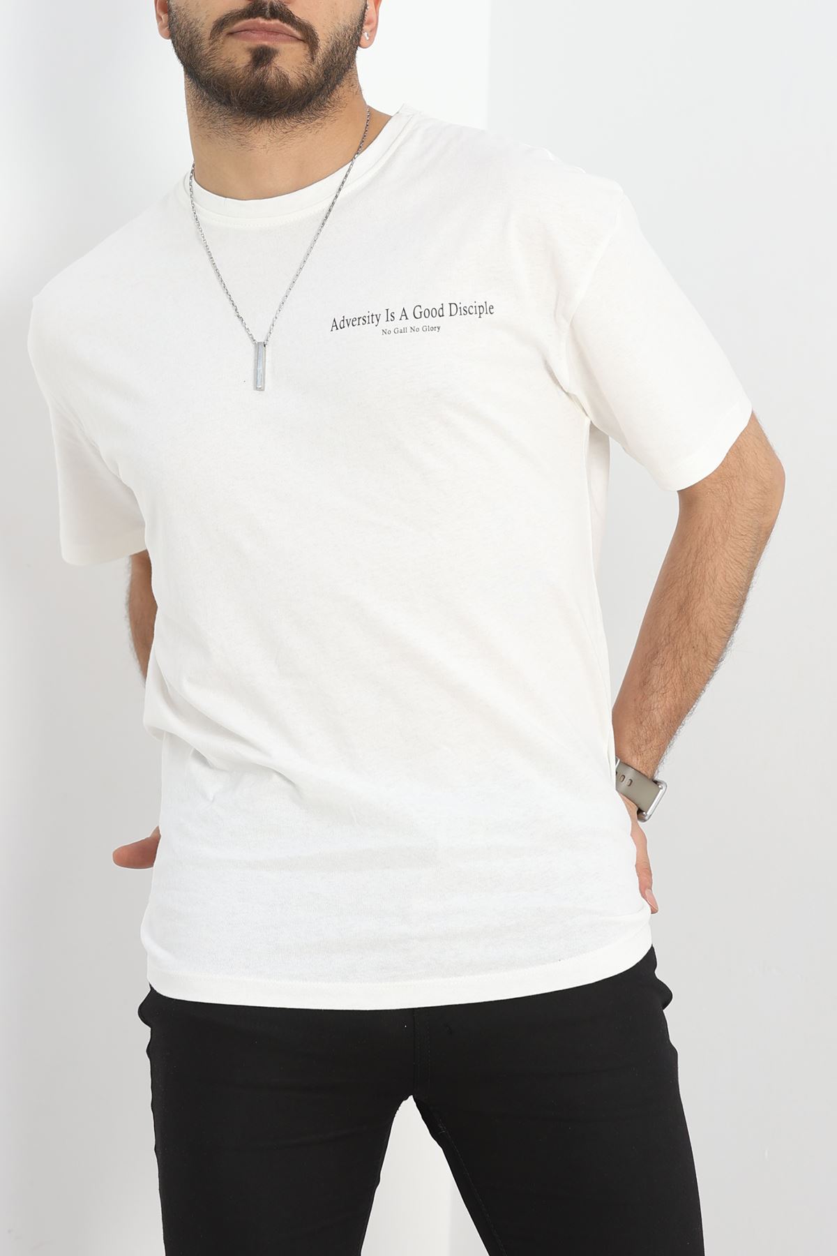 Baskılı Penye Erkek Tişört Kırıkbeyaz - 40801.1872.