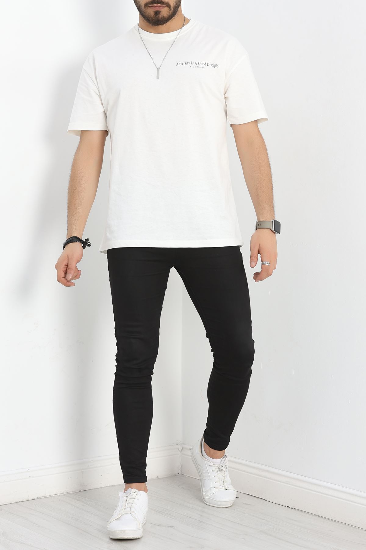 Baskılı Penye Erkek Tişört Kırıkbeyaz - 40801.1872.