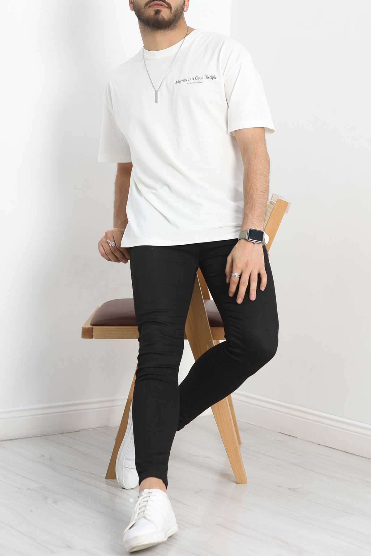 Baskılı Penye Erkek Tişört Kırıkbeyaz - 40801.1872.