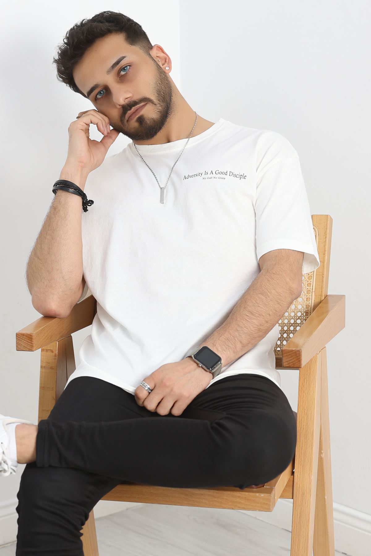 Baskılı Penye Erkek Tişört Kırıkbeyaz - 40801.1872.