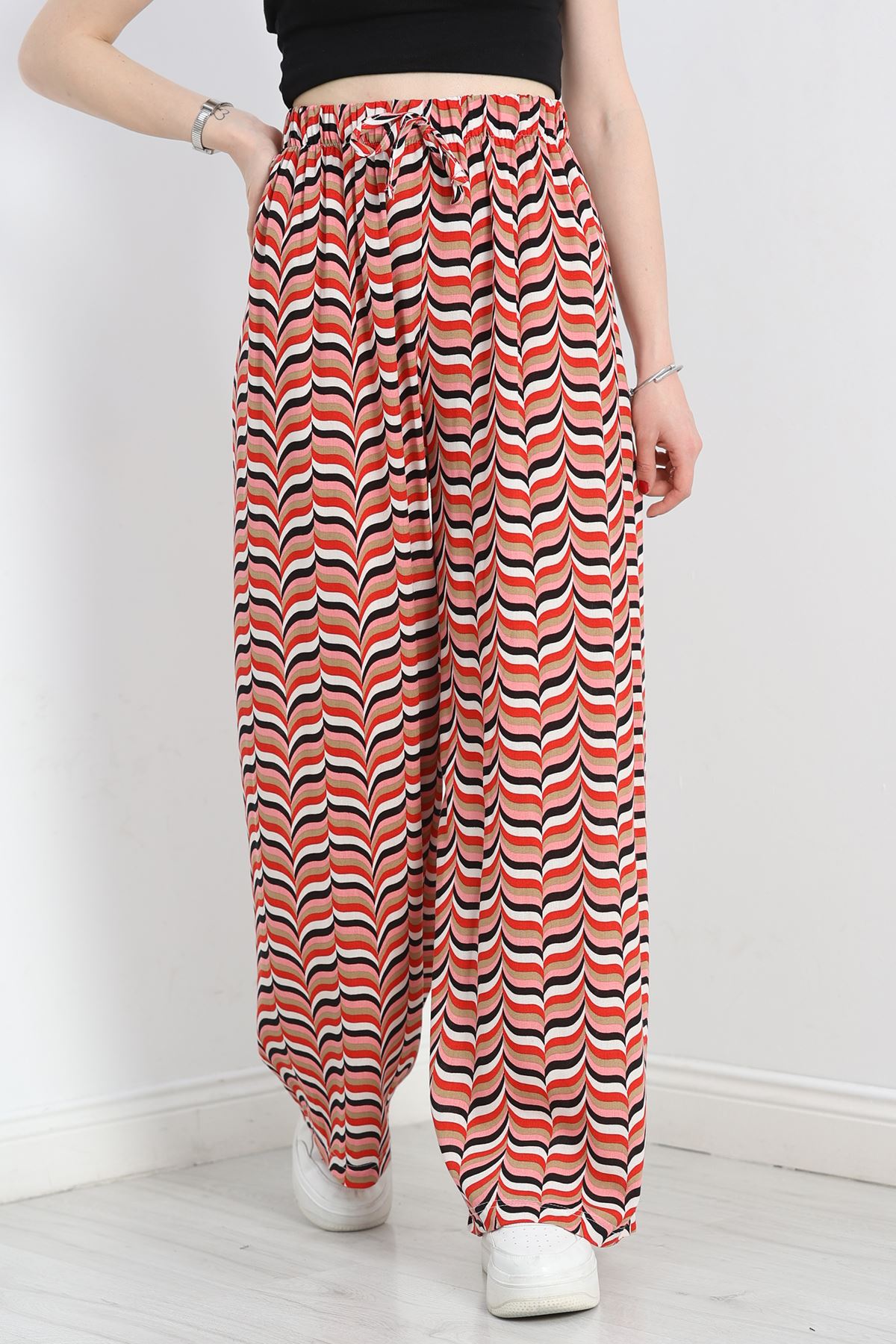 Desenli Viskon Pantolon Pembekırmızı - 40988.701.