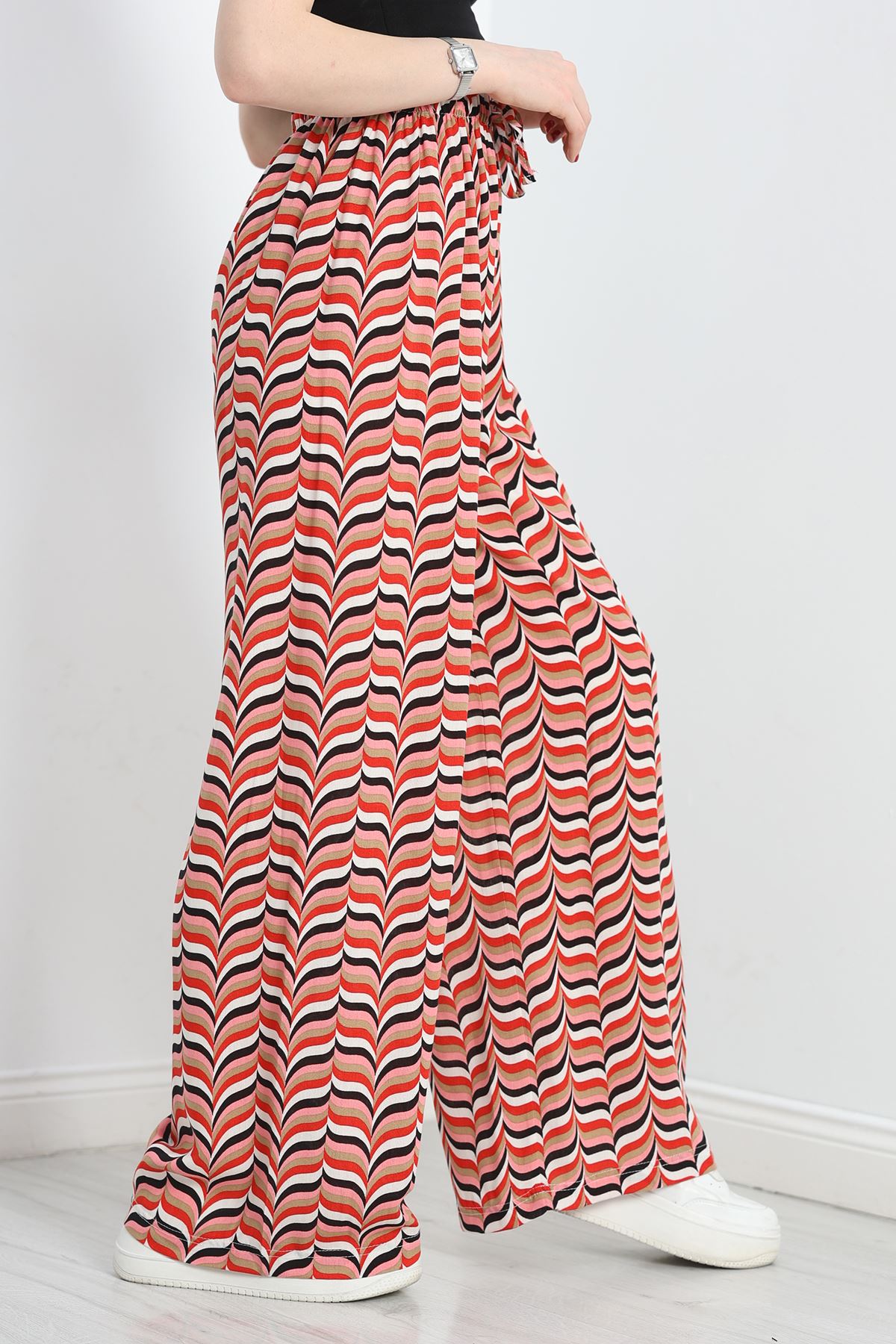 Desenli Viskon Pantolon Pembekırmızı - 40988.701.