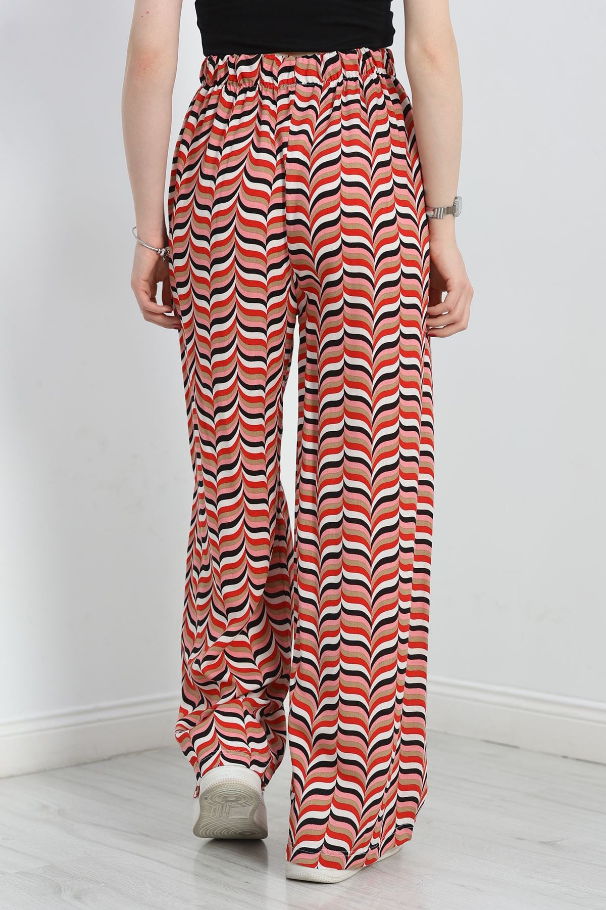 Desenli Viskon Pantolon Pembekırmızı - 40988.701.