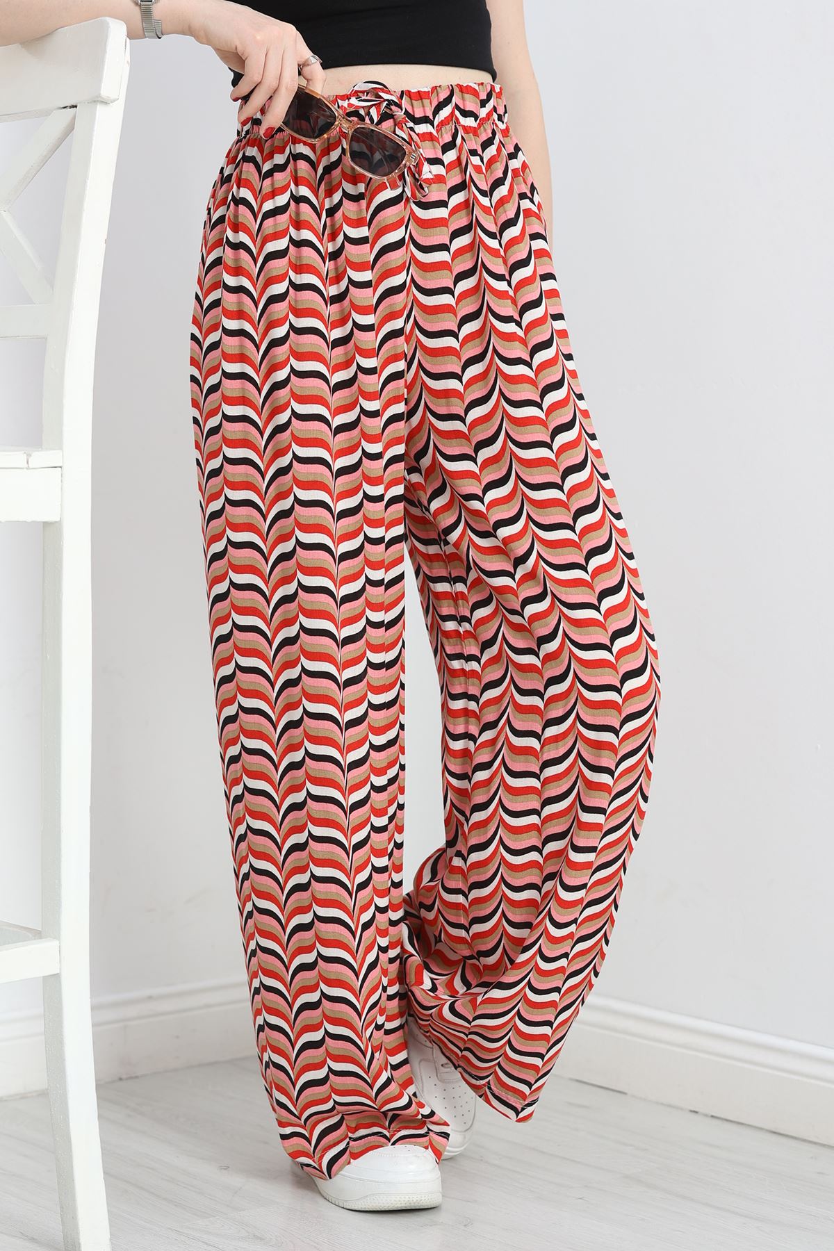 Desenli Viskon Pantolon Pembekırmızı - 40988.701.