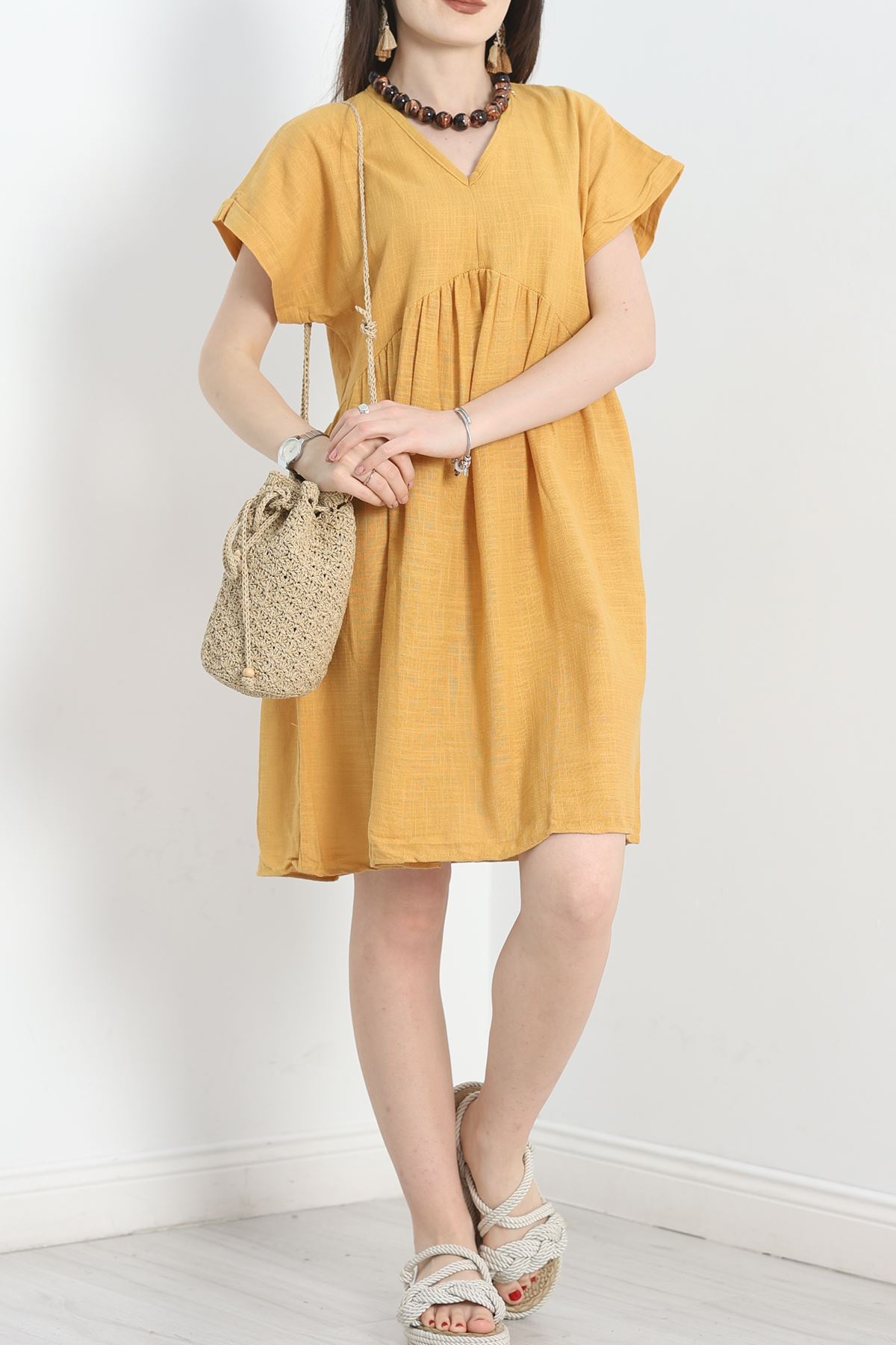 Keten Kumaş Elbise Camel - 40980.701.