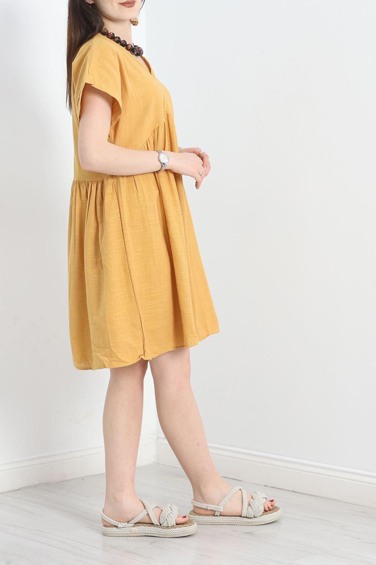 Keten Kumaş Elbise Camel - 40980.701.