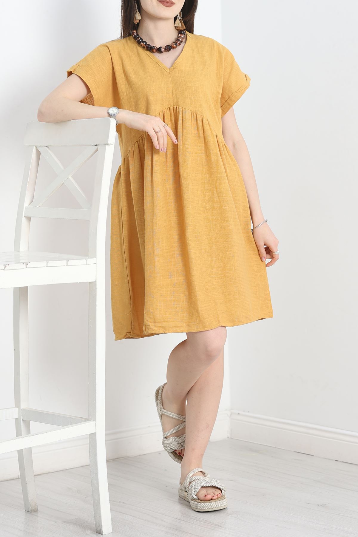 Keten Kumaş Elbise Camel - 40980.701.