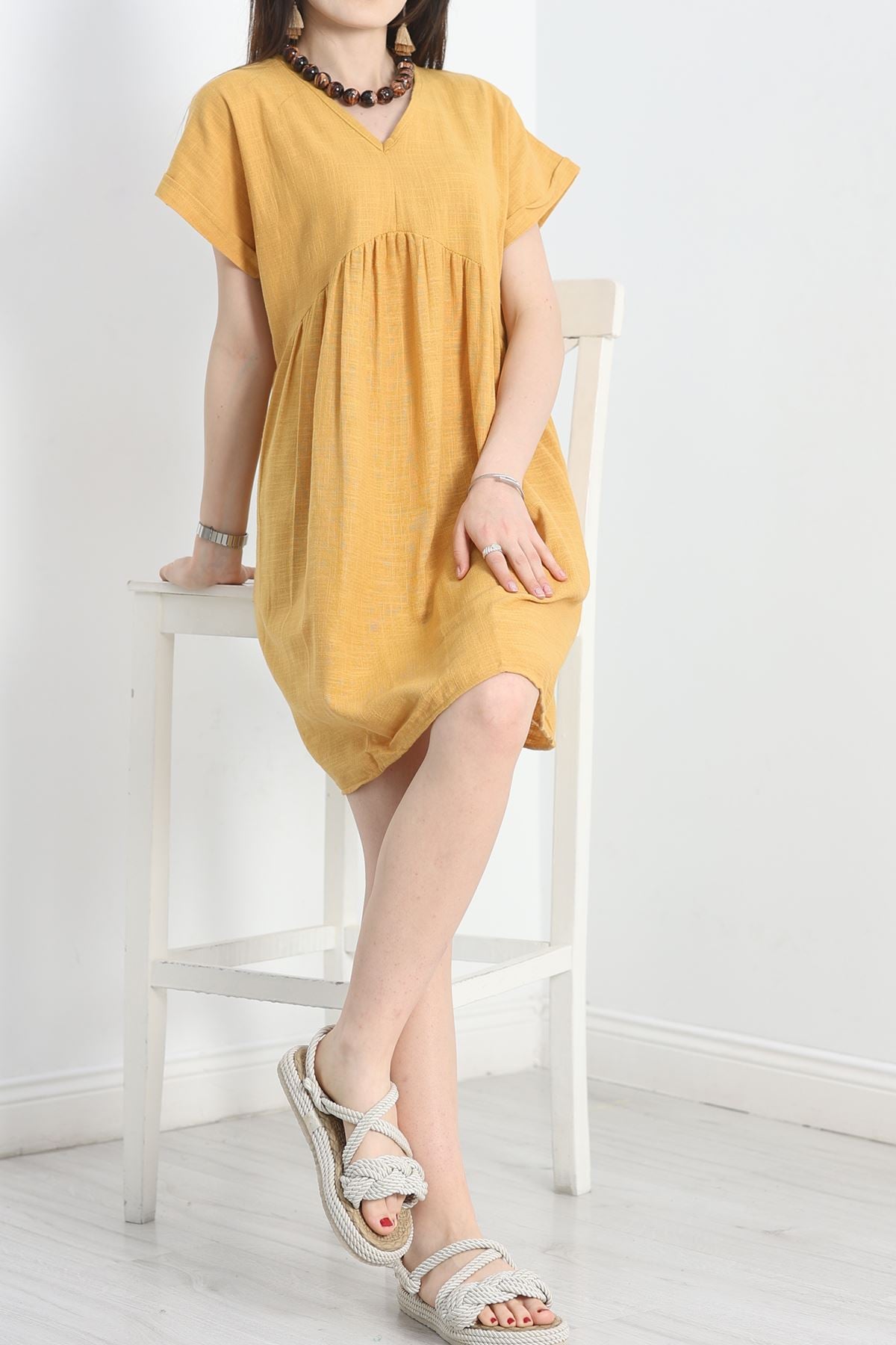 Keten Kumaş Elbise Camel - 40980.701.