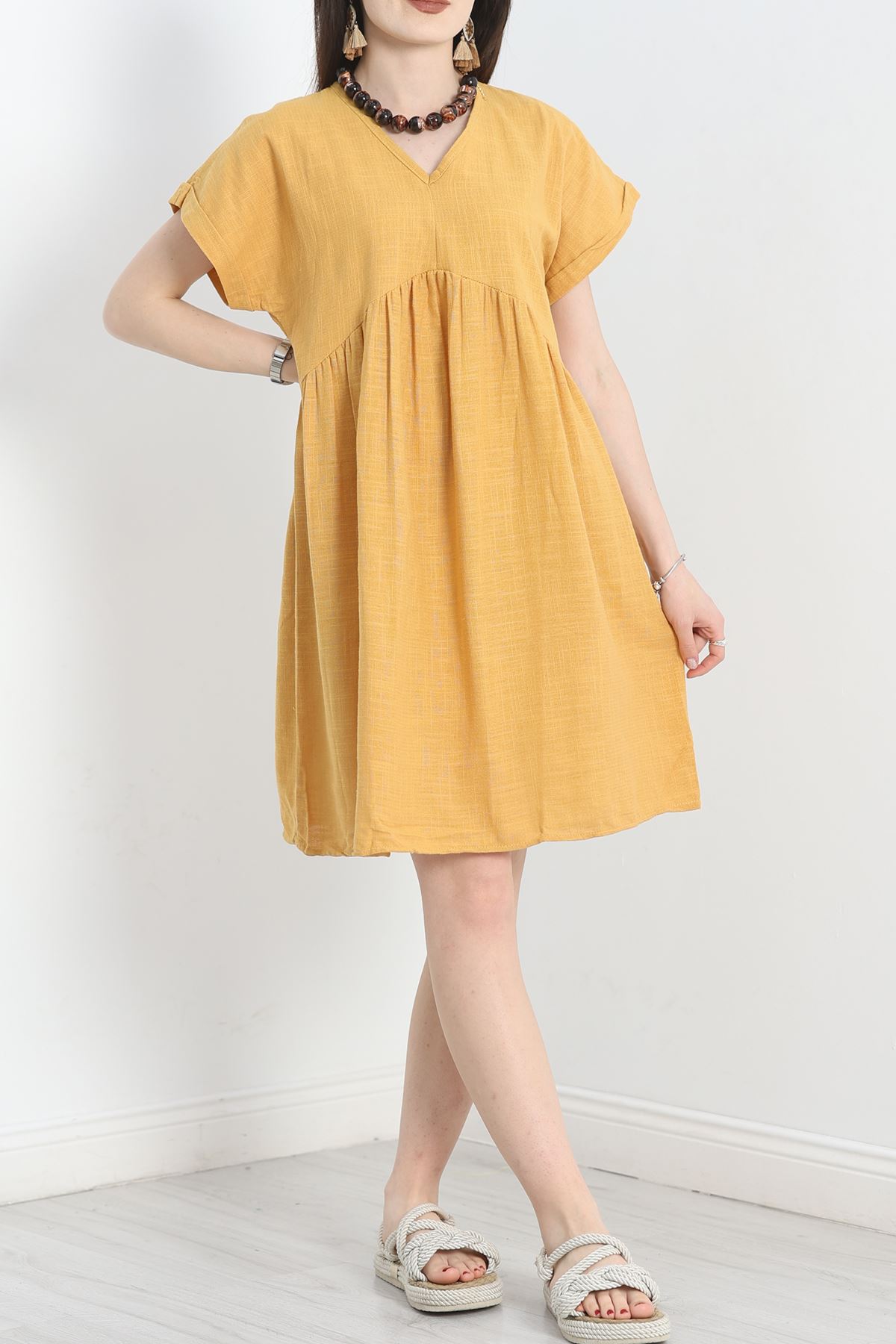 Keten Kumaş Elbise Camel - 40980.701.