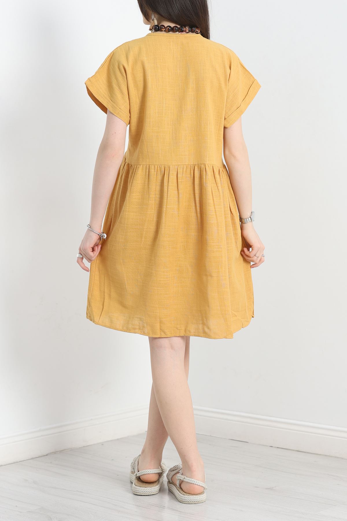 Keten Kumaş Elbise Camel - 40980.701.