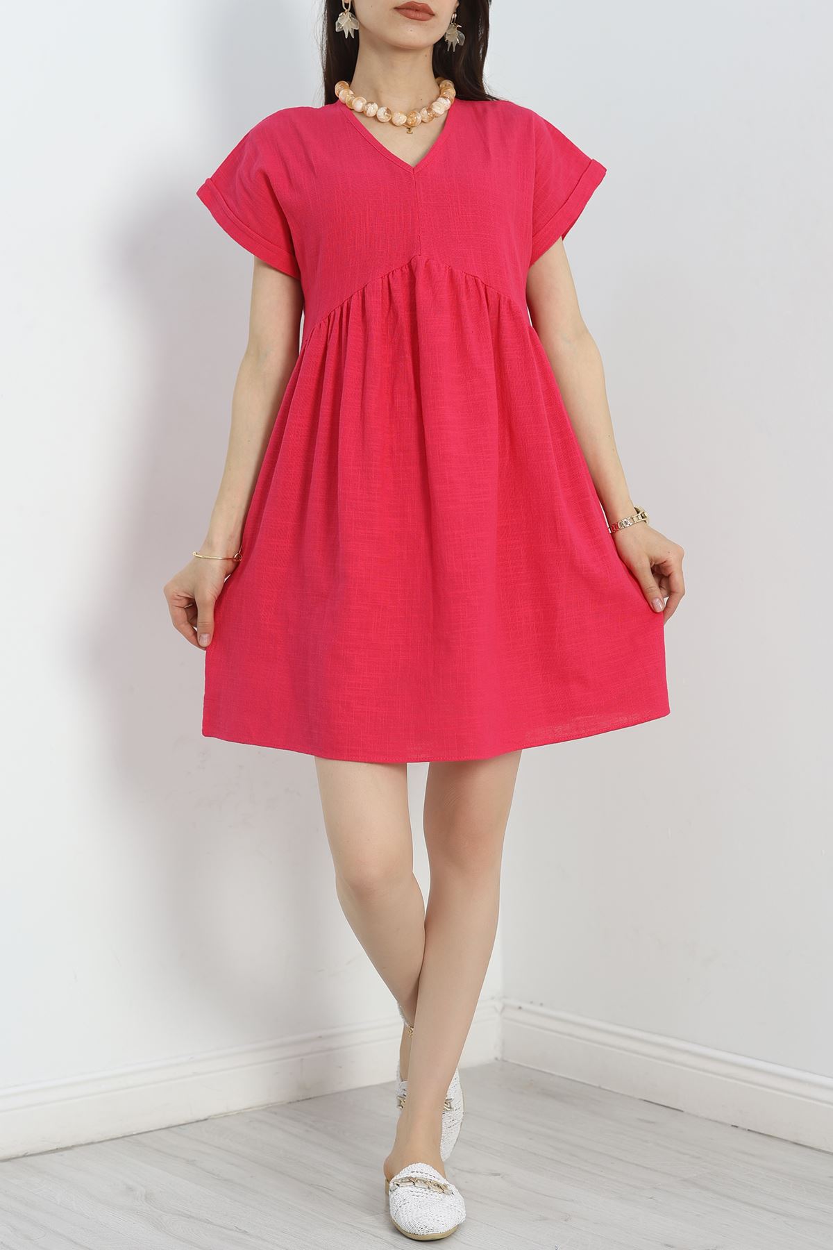 Keten Kumaş Elbise Fuşya1 - 40980.701.