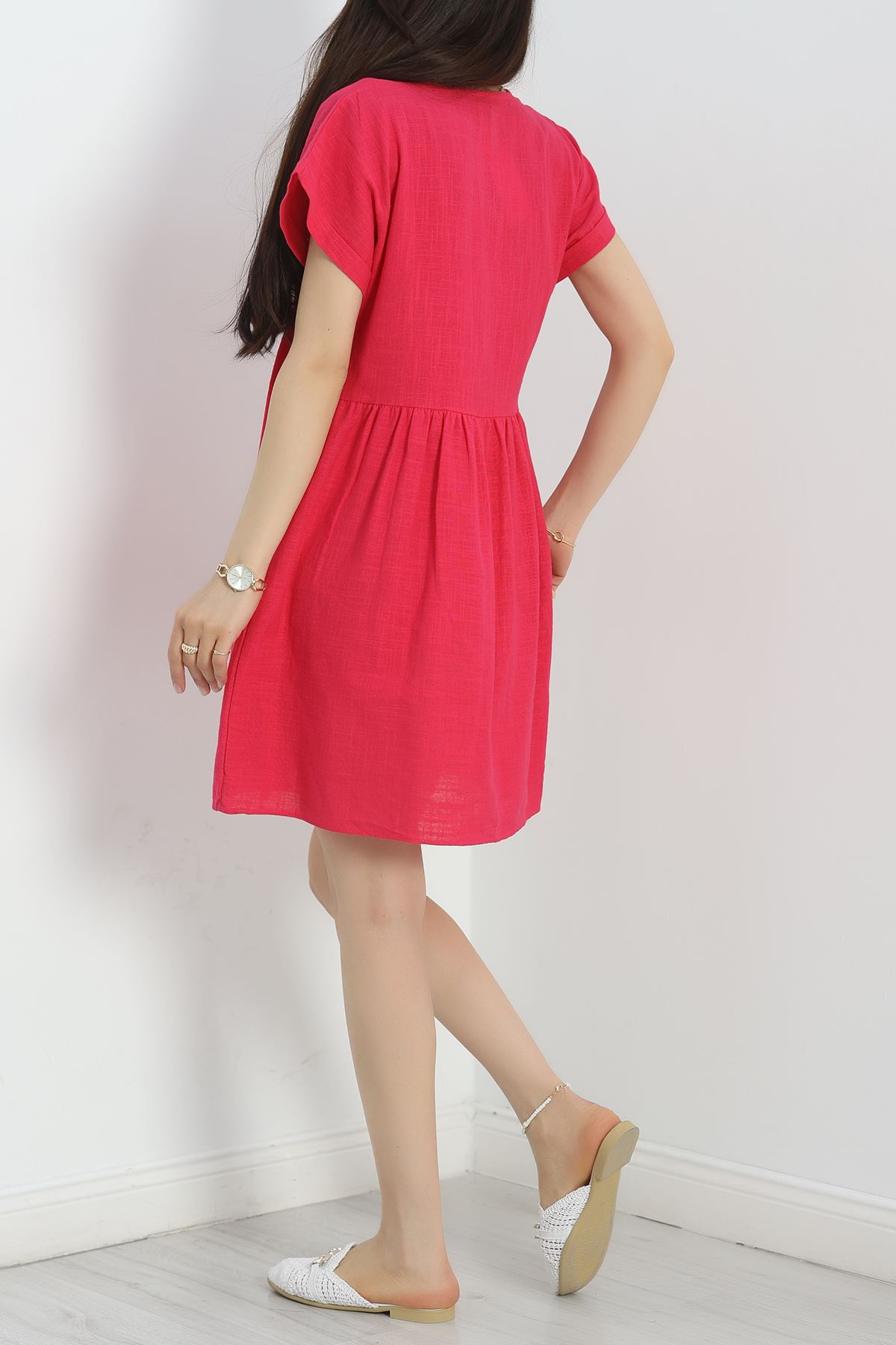 Keten Kumaş Elbise Fuşya1 - 40980.701.
