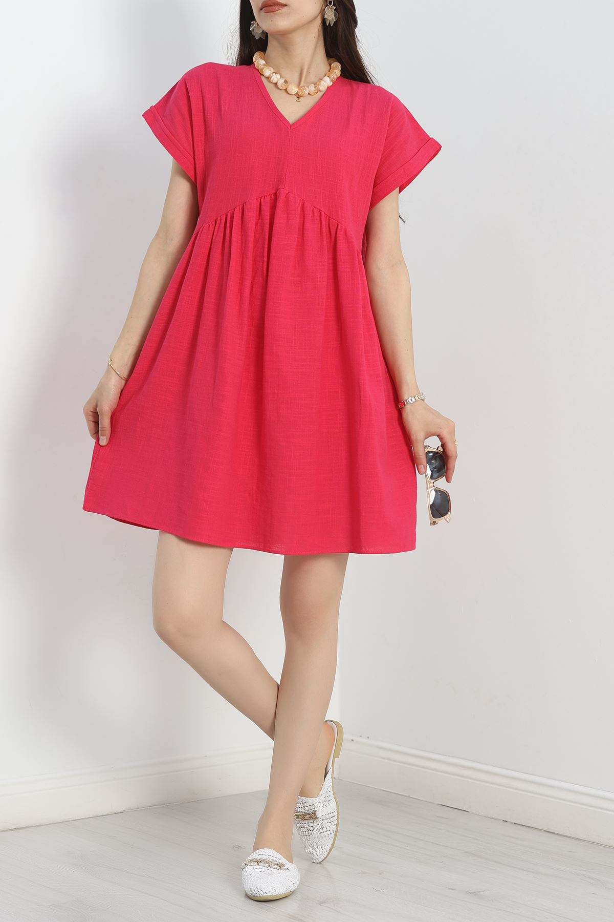 Keten Kumaş Elbise Fuşya1 - 40980.701.