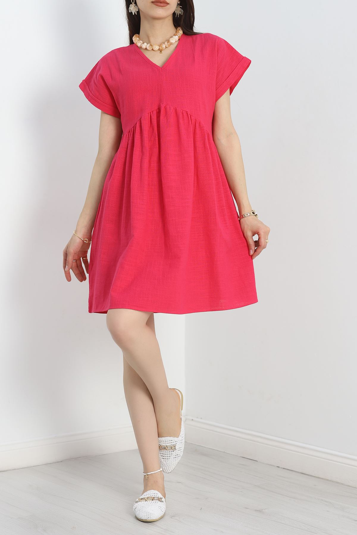 Keten Kumaş Elbise Fuşya1 - 40980.701.