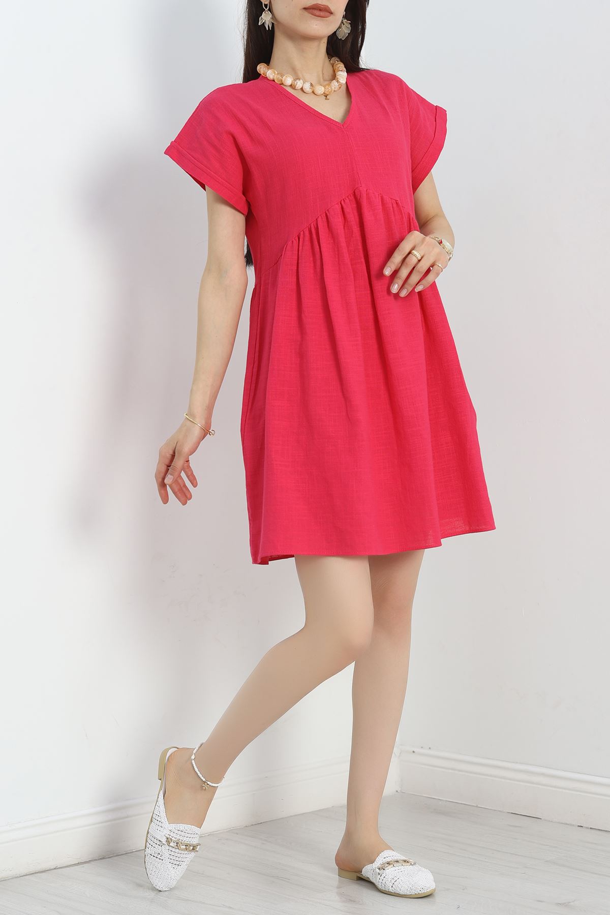Keten Kumaş Elbise Fuşya1 - 40980.701.