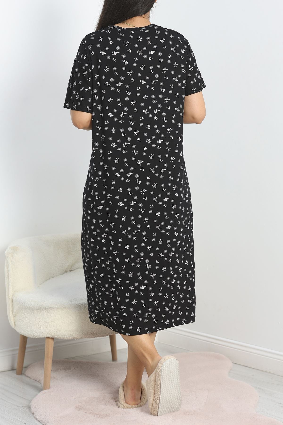Büyük Beden Desenli Viskon Gecelik Elbise Siyahbeyaz - 70606.1048.