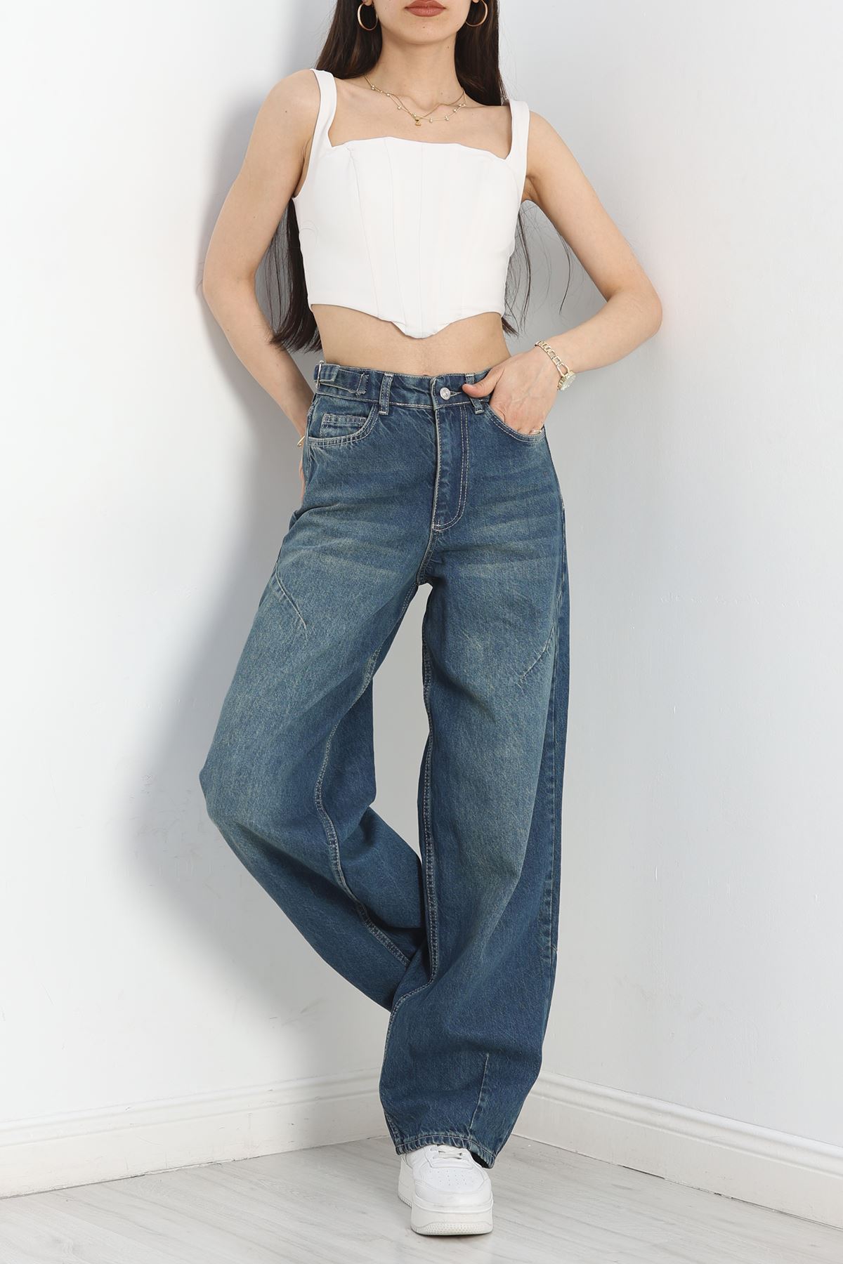 Bel Ayarlanabilir Baggy Kot Pantolon Mavitint - 30727.1184.