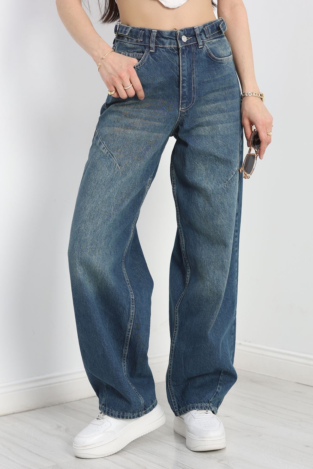 Bel Ayarlanabilir Baggy Kot Pantolon Mavitint - 30727.1184.