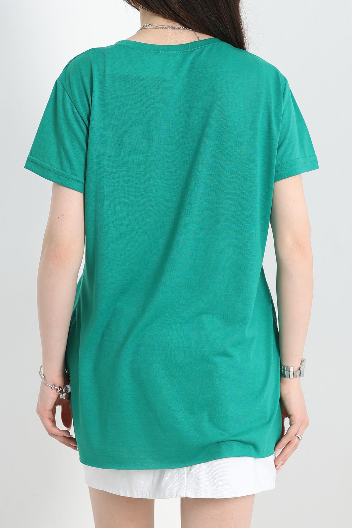 Yanı Yırtmaçlı Bisiklet Yaka Tunik Yeşil - 70118.1878.