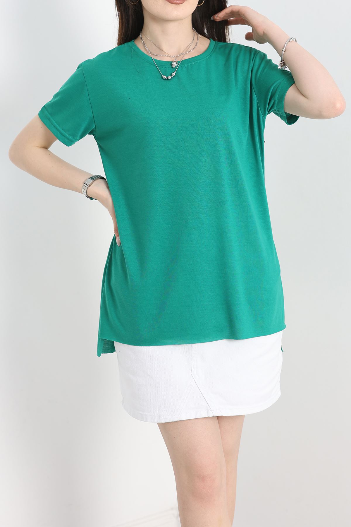 Yanı Yırtmaçlı Bisiklet Yaka Tunik Yeşil - 70118.1878.