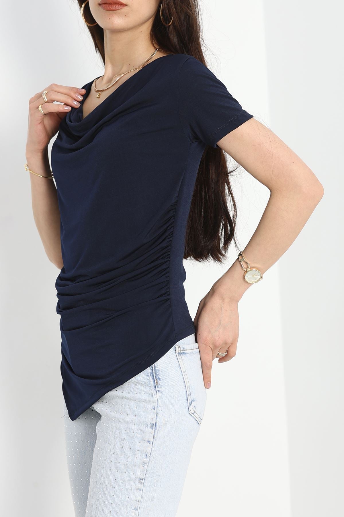 Drape Yaka Sandy Bluz  Lacivert - 70256.1949.