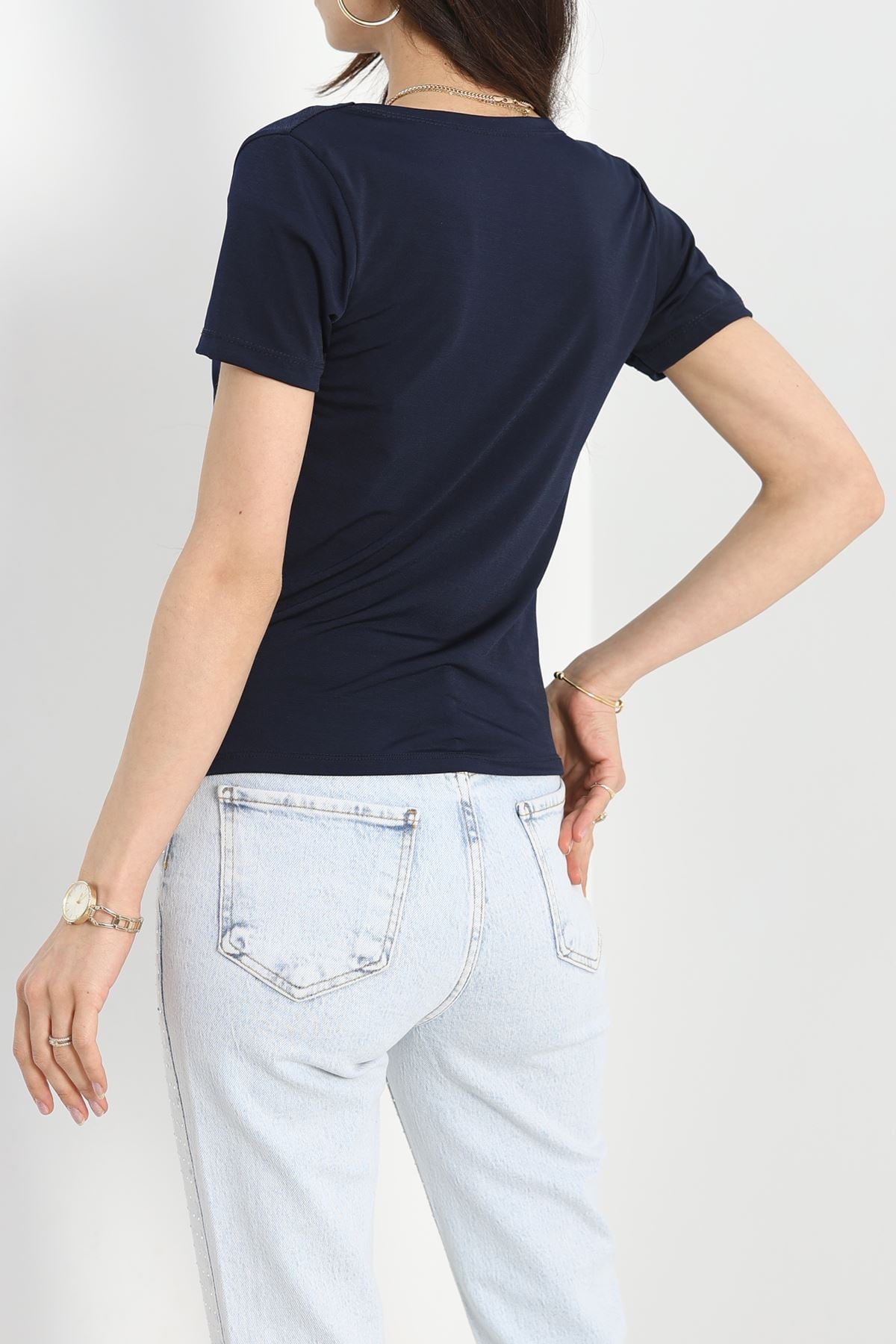 Drape Yaka Sandy Bluz  Lacivert - 70256.1949.