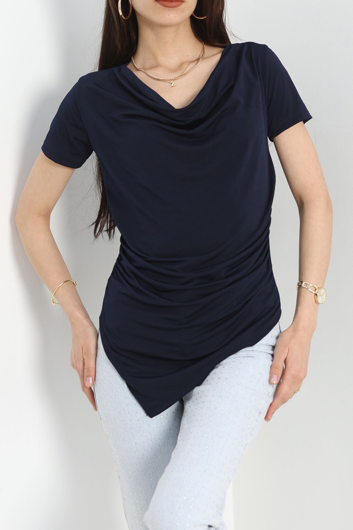 Drape Yaka Sandy Bluz  Lacivert - 70256.1949.