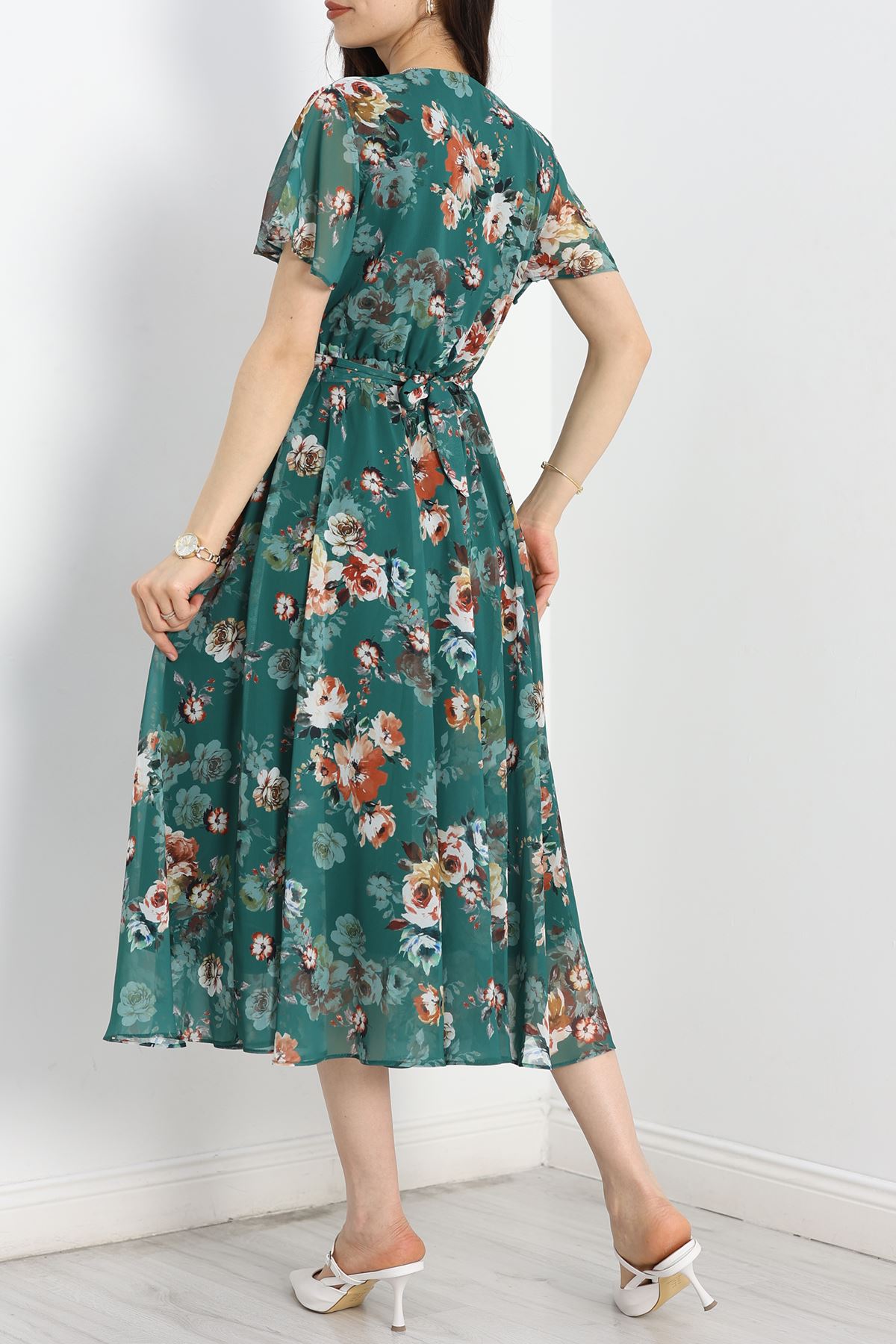 Kruvaze Şifon Elbise Zümrüt - 5078.1322.