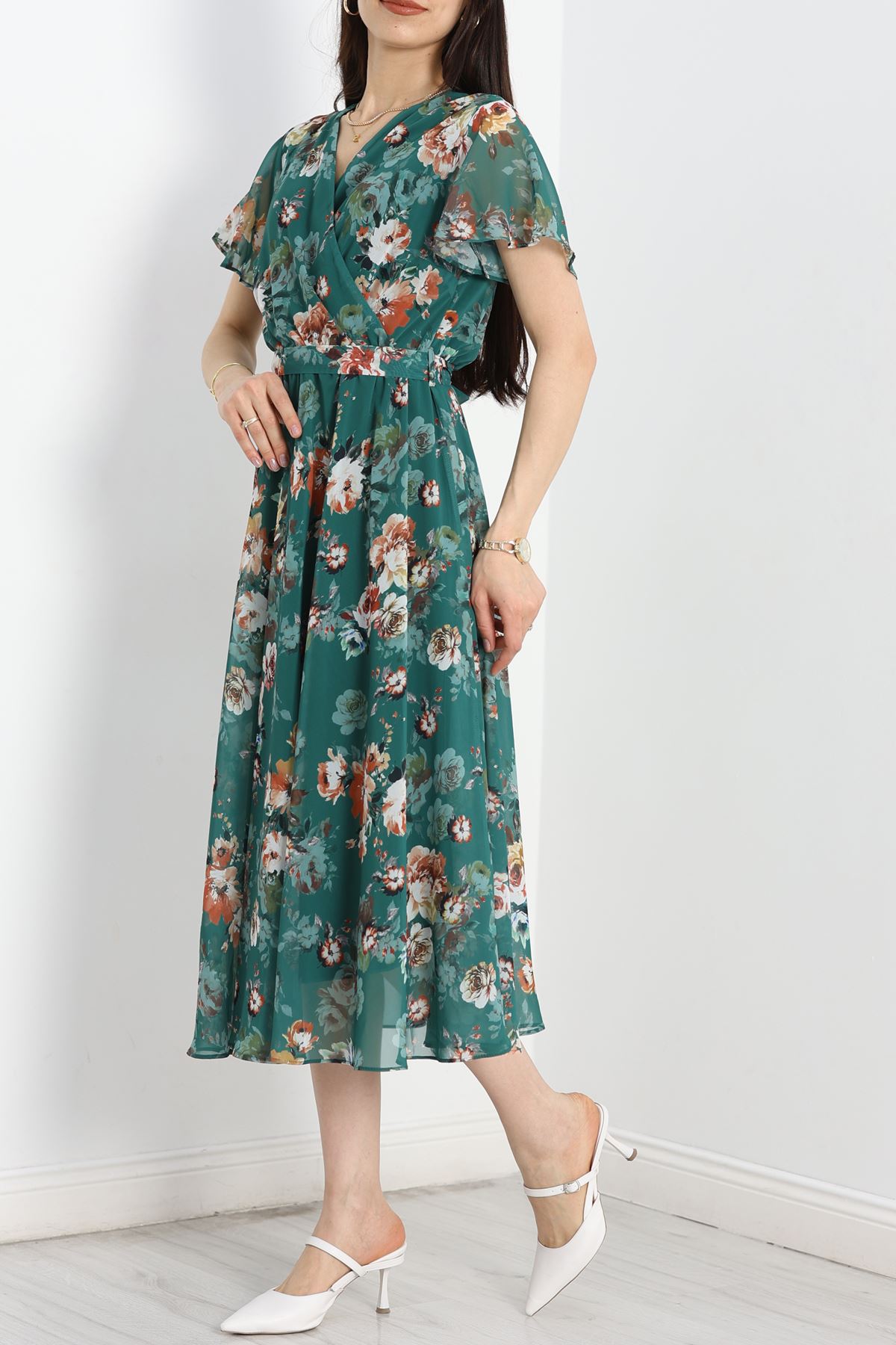 Kruvaze Şifon Elbise Zümrüt - 5078.1322.