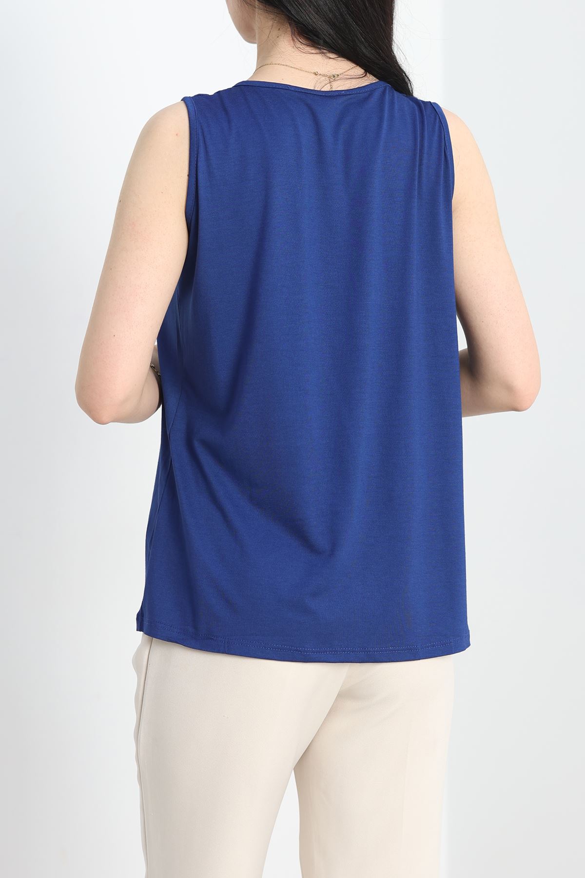 Önü Büzgülü Sıfır Kol Viskon Bluz Saks - 40618.1977.