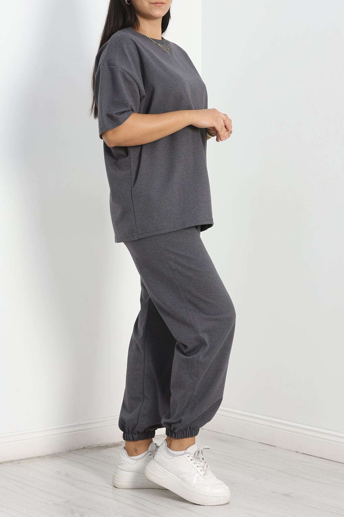 Büyük Beden İki İplik Kısa Kol Takım Füme - 50460.053.