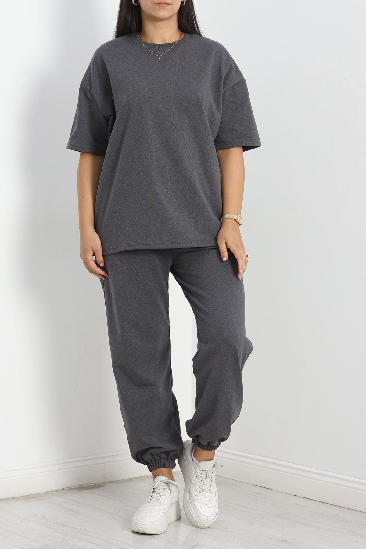 Büyük Beden İki İplik Kısa Kol Takım Füme - 50460.053.