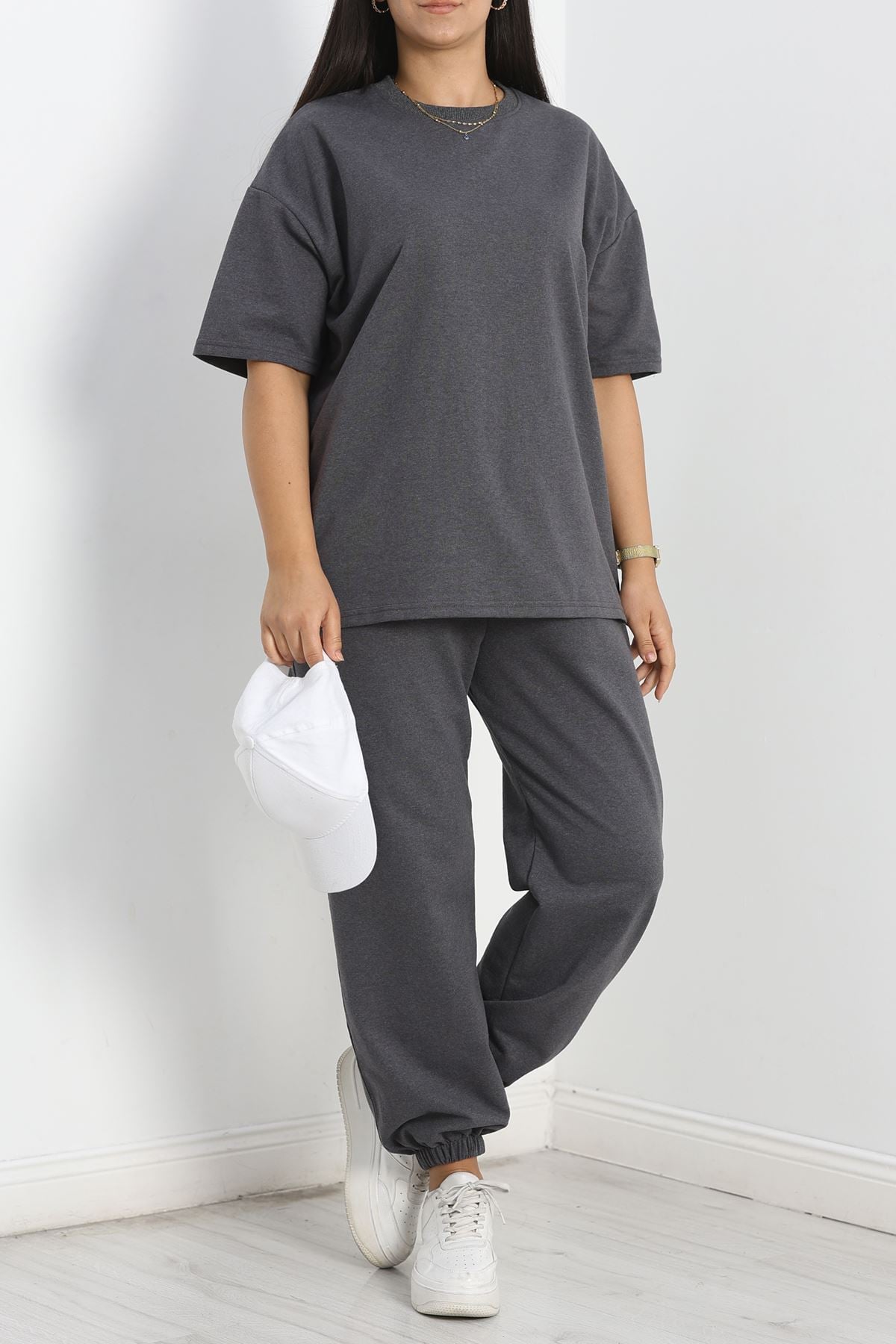 Büyük Beden İki İplik Kısa Kol Takım Füme - 50460.053.