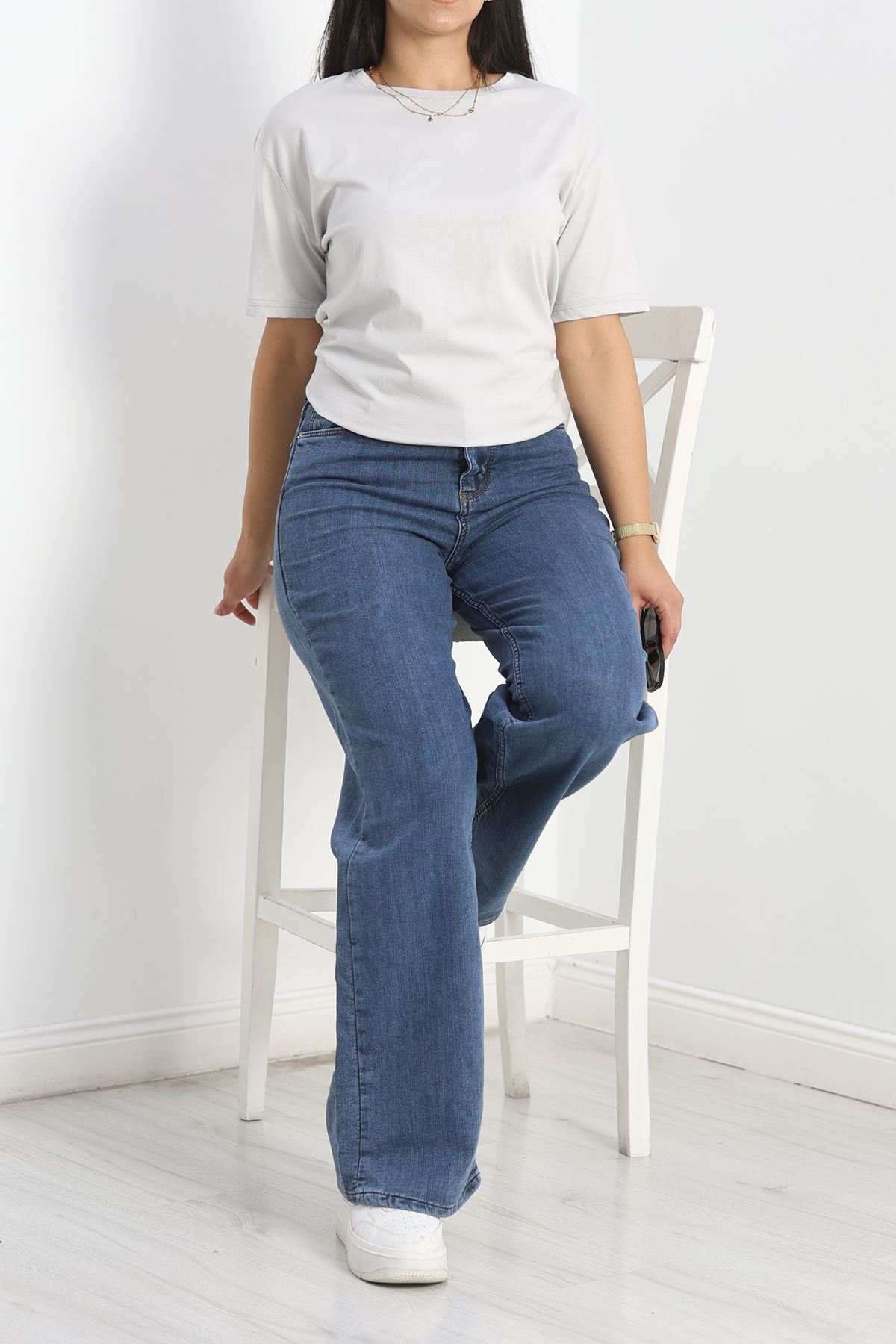 Büyük Beden Bisiklet Yaka Lüks Penye Tişört Dumangri - 80666.1878.