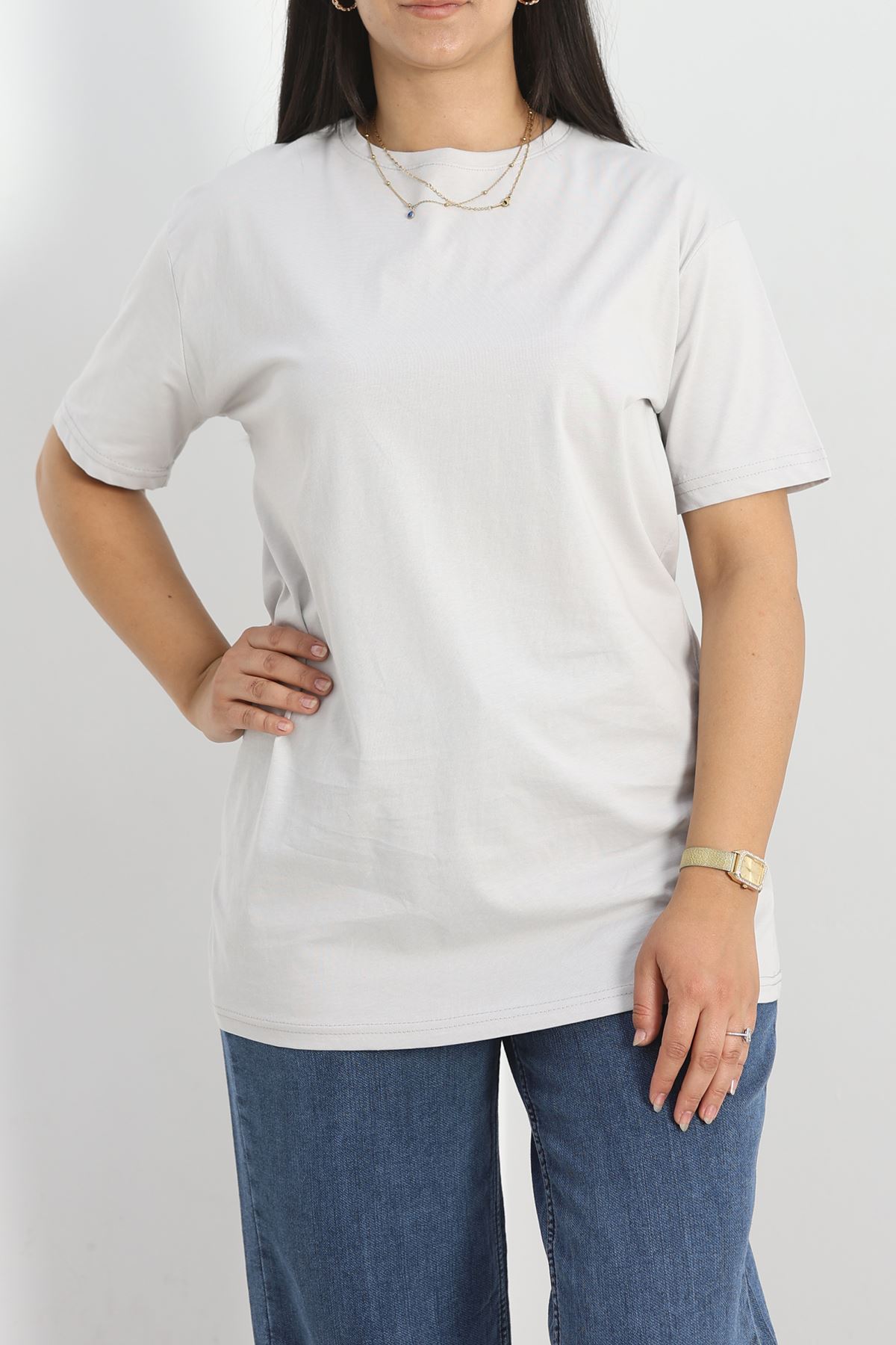 Büyük Beden Bisiklet Yaka Lüks Penye Tişört Dumangri - 80666.1878.