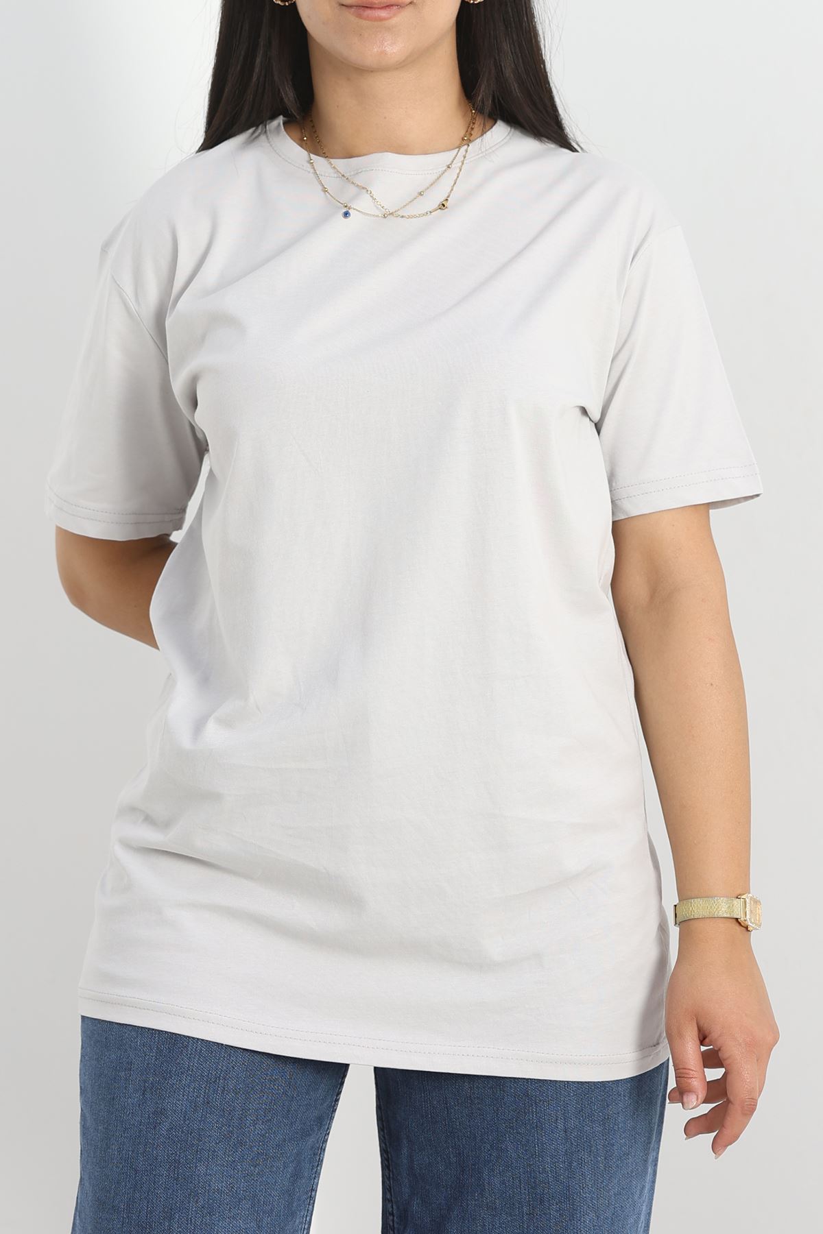 Büyük Beden Bisiklet Yaka Lüks Penye Tişört Dumangri - 80666.1878.