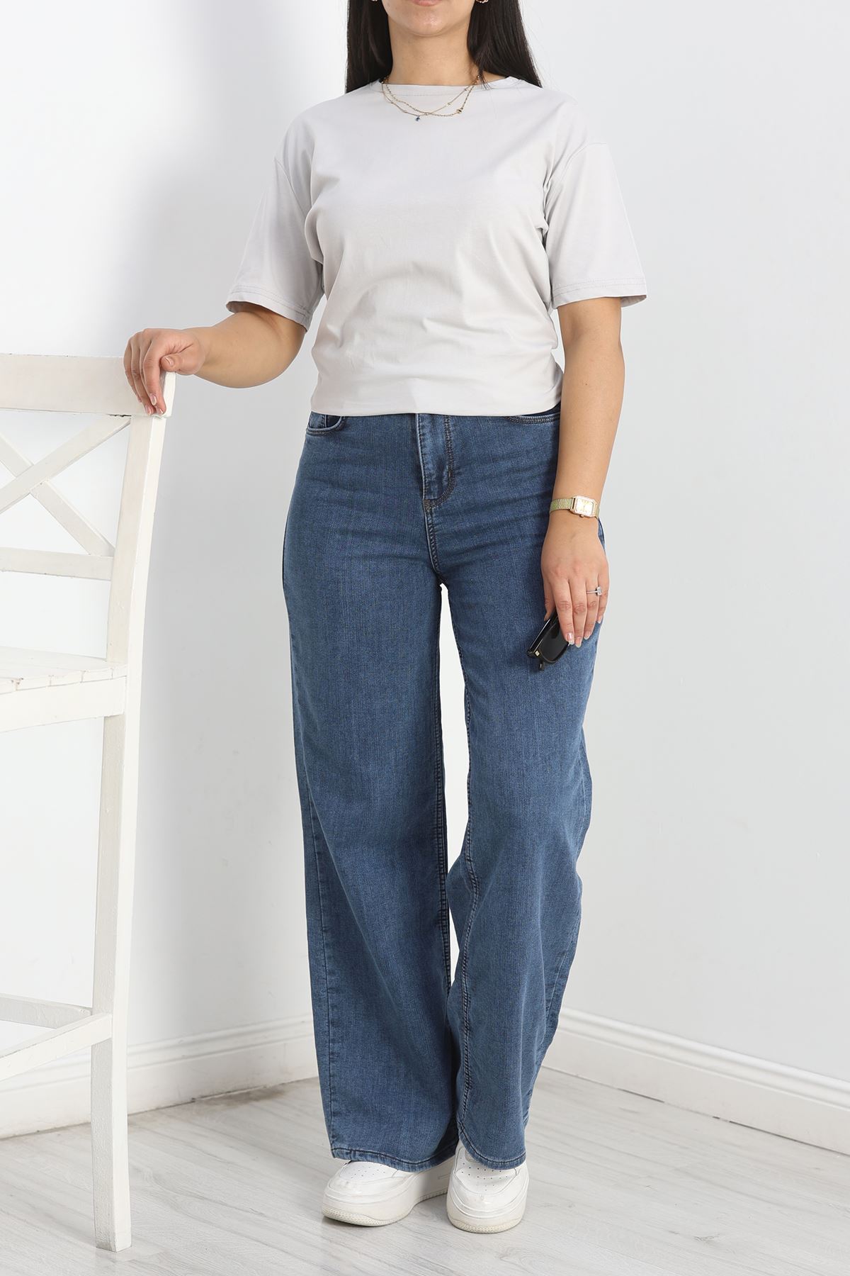 Büyük Beden Bisiklet Yaka Lüks Penye Tişört Dumangri - 80666.1878.