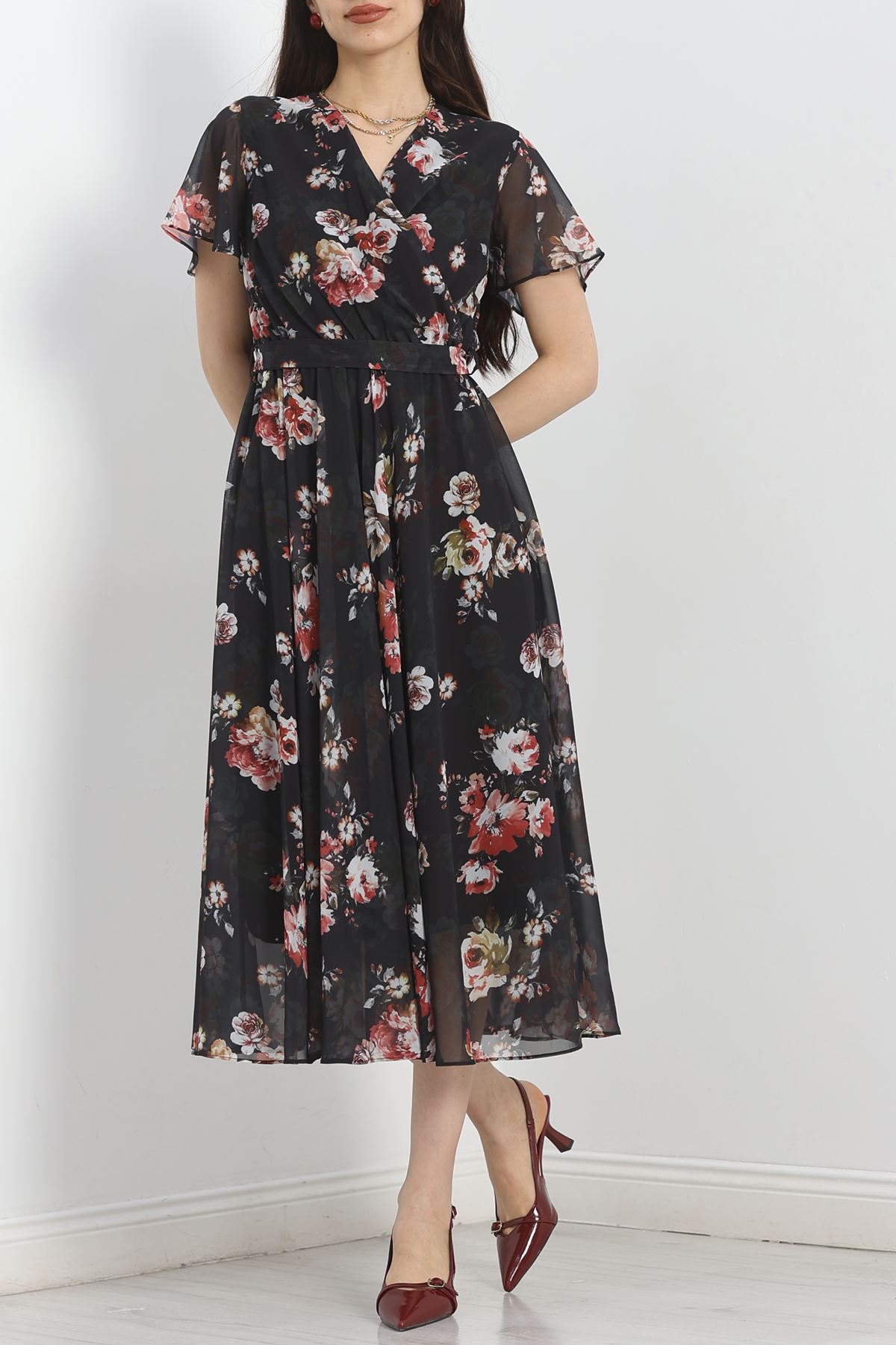 Kruvaze Şifon Elbise Siyah - 5078.1322.