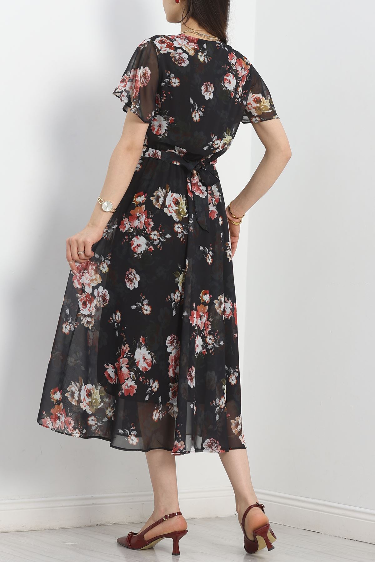 Kruvaze Şifon Elbise Siyah - 5078.1322.