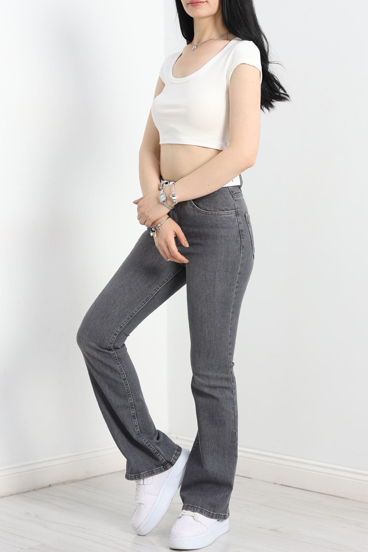 Geniş Yaka Crop Bluz Ekru - 41251.1723.