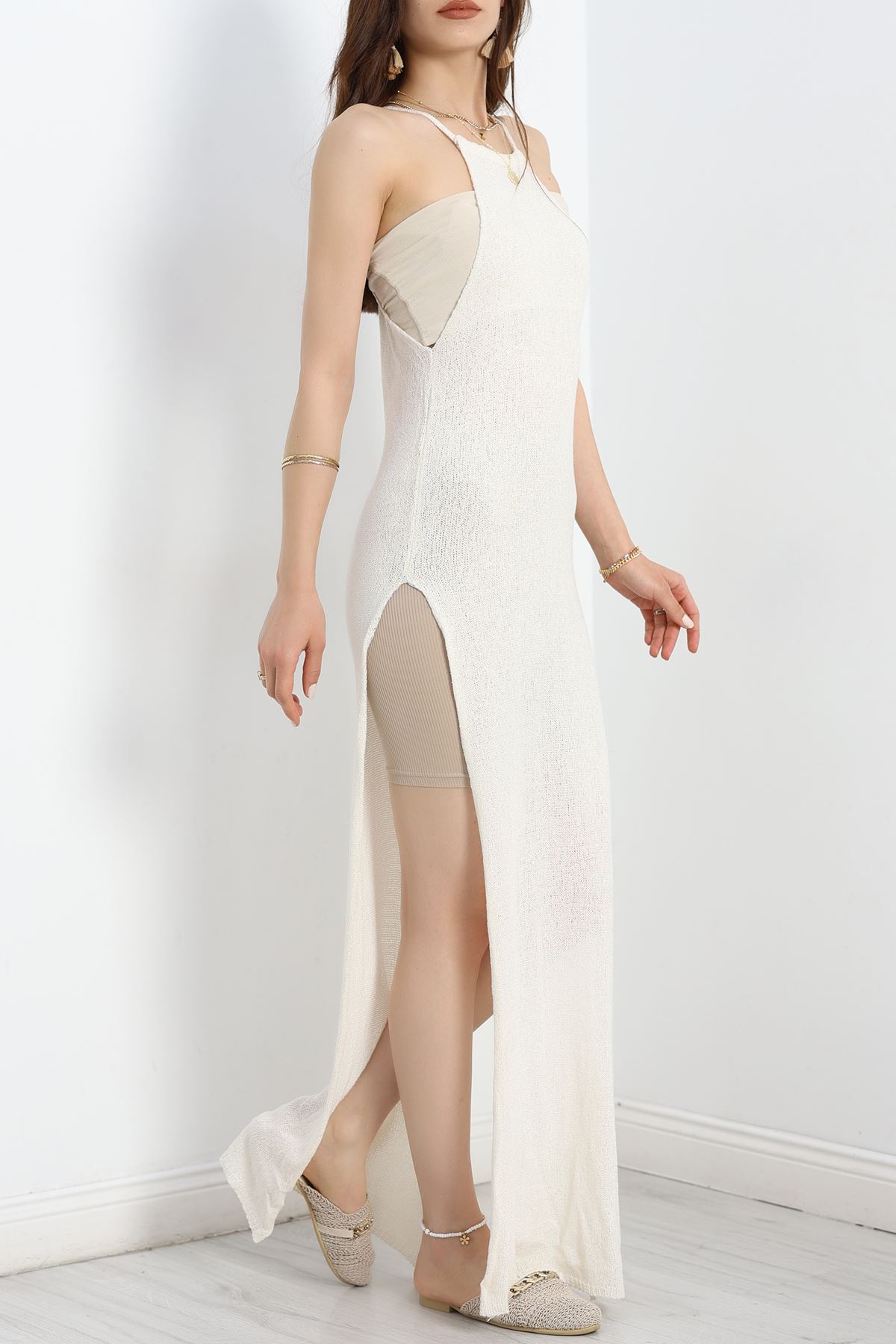 Çift Yırtmaçlı Dokulu Maxi Pareo Taş - 41431.1966.